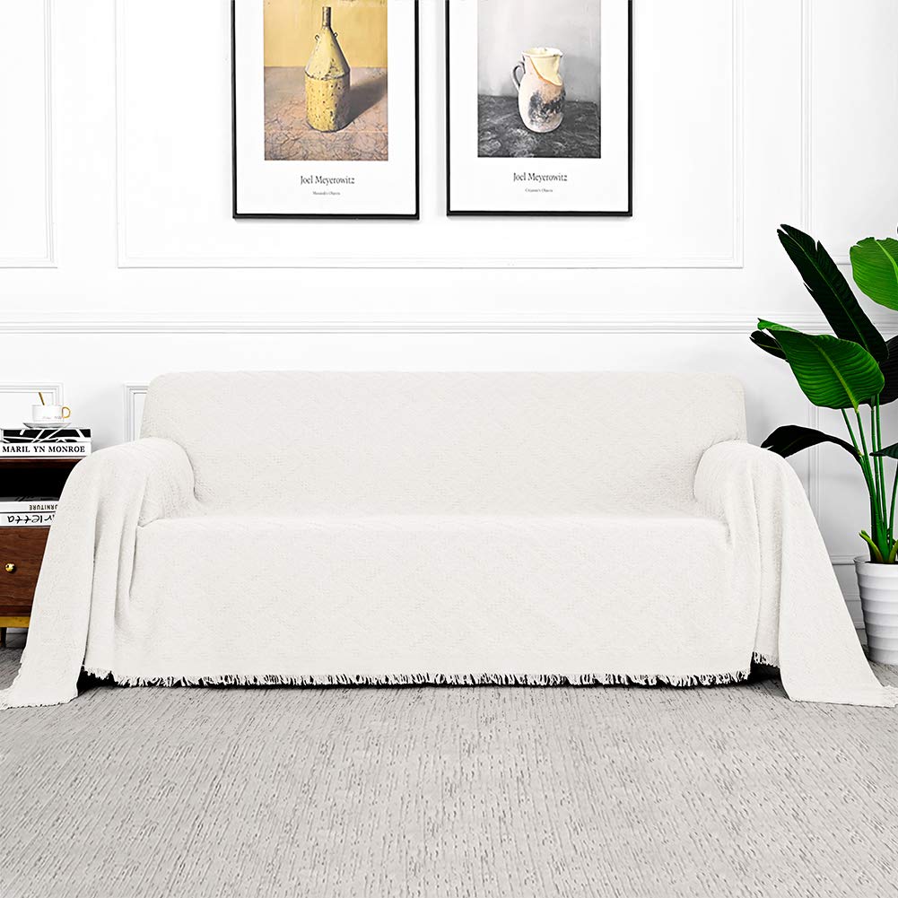 Mysky Home White Sofa Covers For 3 Cushion Couch Geometrical Sectional Sofa Couch Cover Living Room Sofa Throws Sofa Slipcovers For Pets, Kids (X-Large, 91' X 118', White)