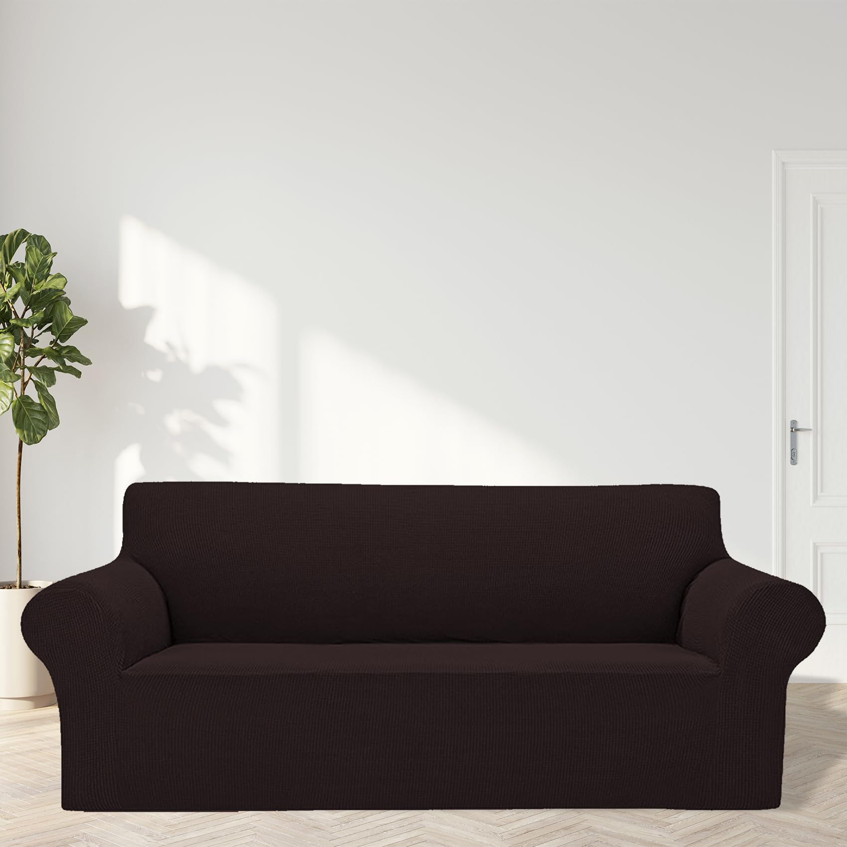 2025 New Stretch Oversized Sofa Slipcovers Couch Sofa Cover For 4 Seater Furniture Protector Covers With Elastic Bottom Jacquard Fabric Small Checks For Pets, Kids - Chocolate
