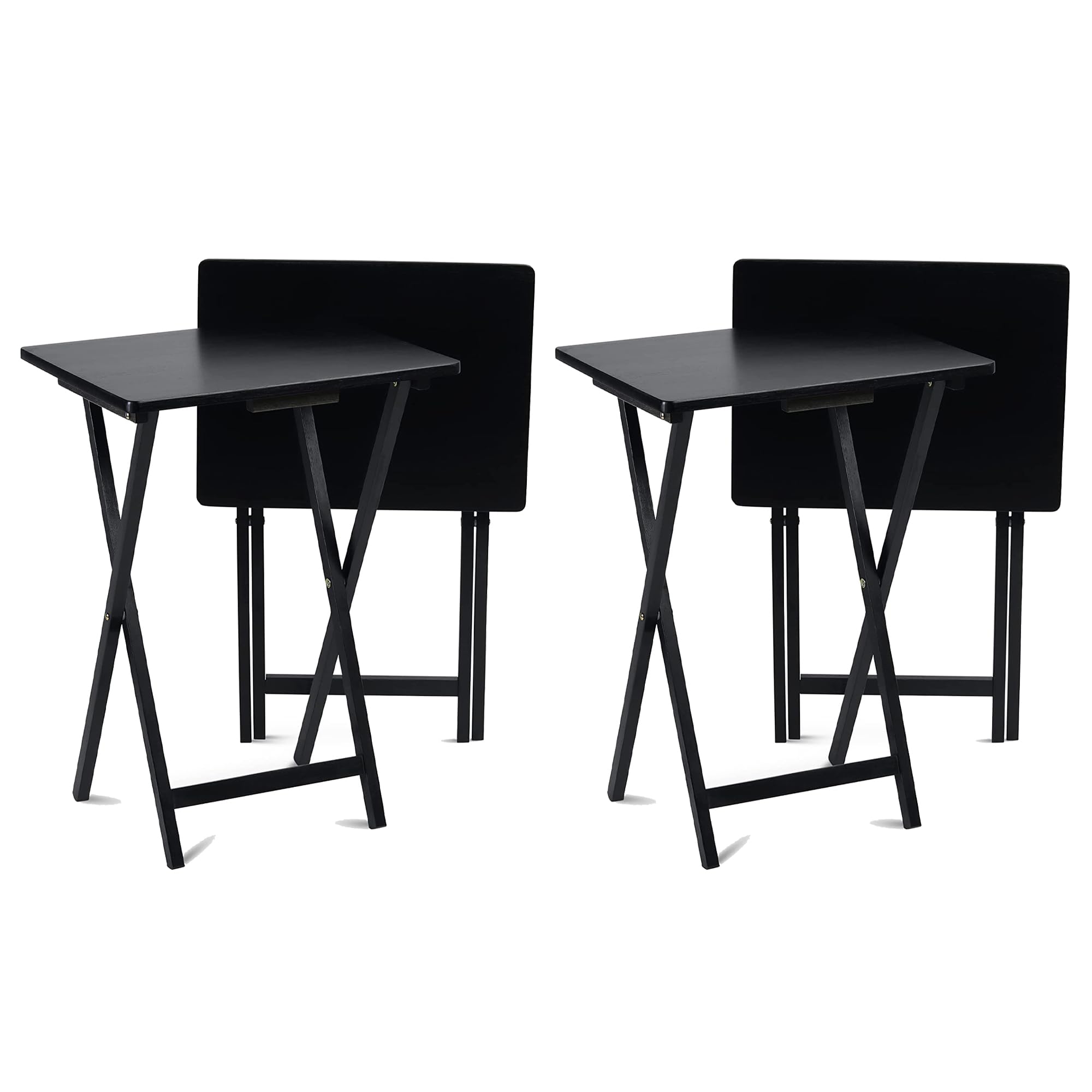Pj Wood Conventional Solid And Sturdy Wood Construction Portable Folding Tv Snack Tray Table Desk Serving Stand, Black (4-Piece Set)