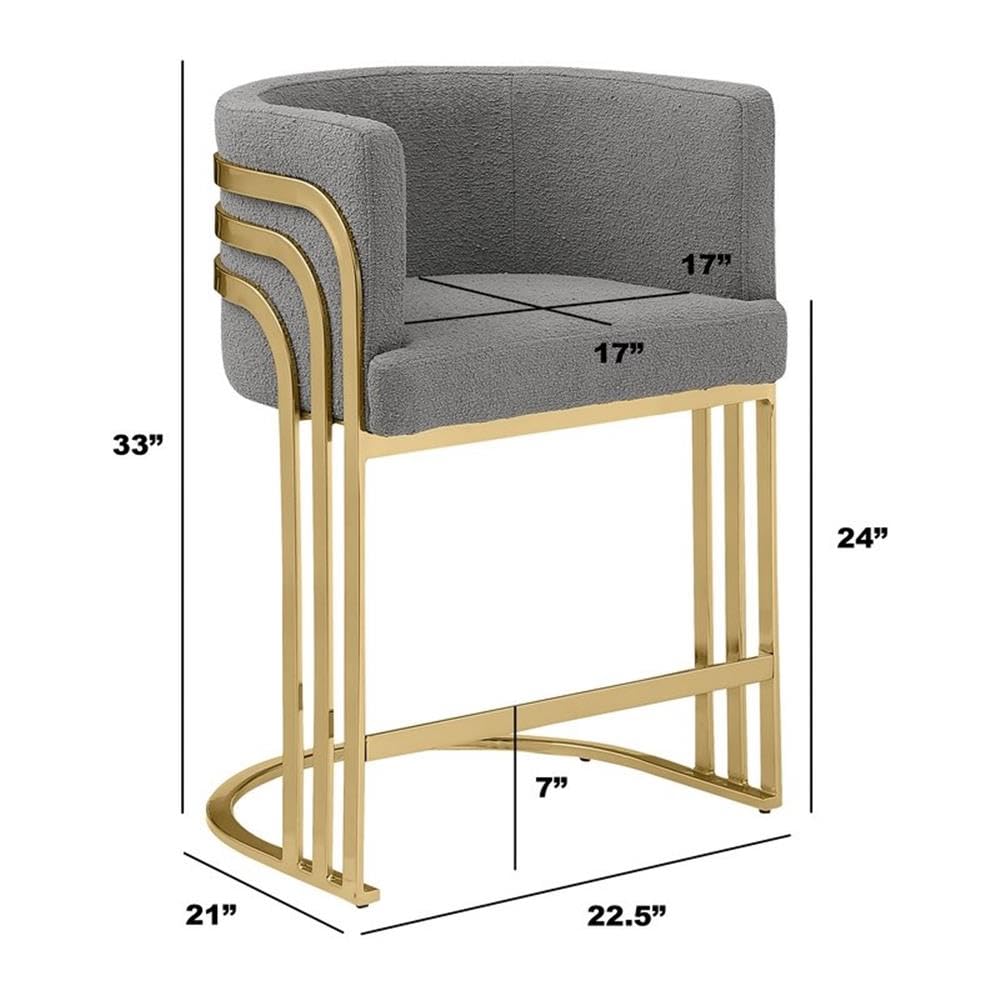 Best Quality Furniture Modern Teddy Fabric Counter Height Stools with Chrome Legs - Cream - Elegant Barrel Design with Gold Frame - Set of 2 - Perfect for Dining Room, Bar, Office, or Living Room