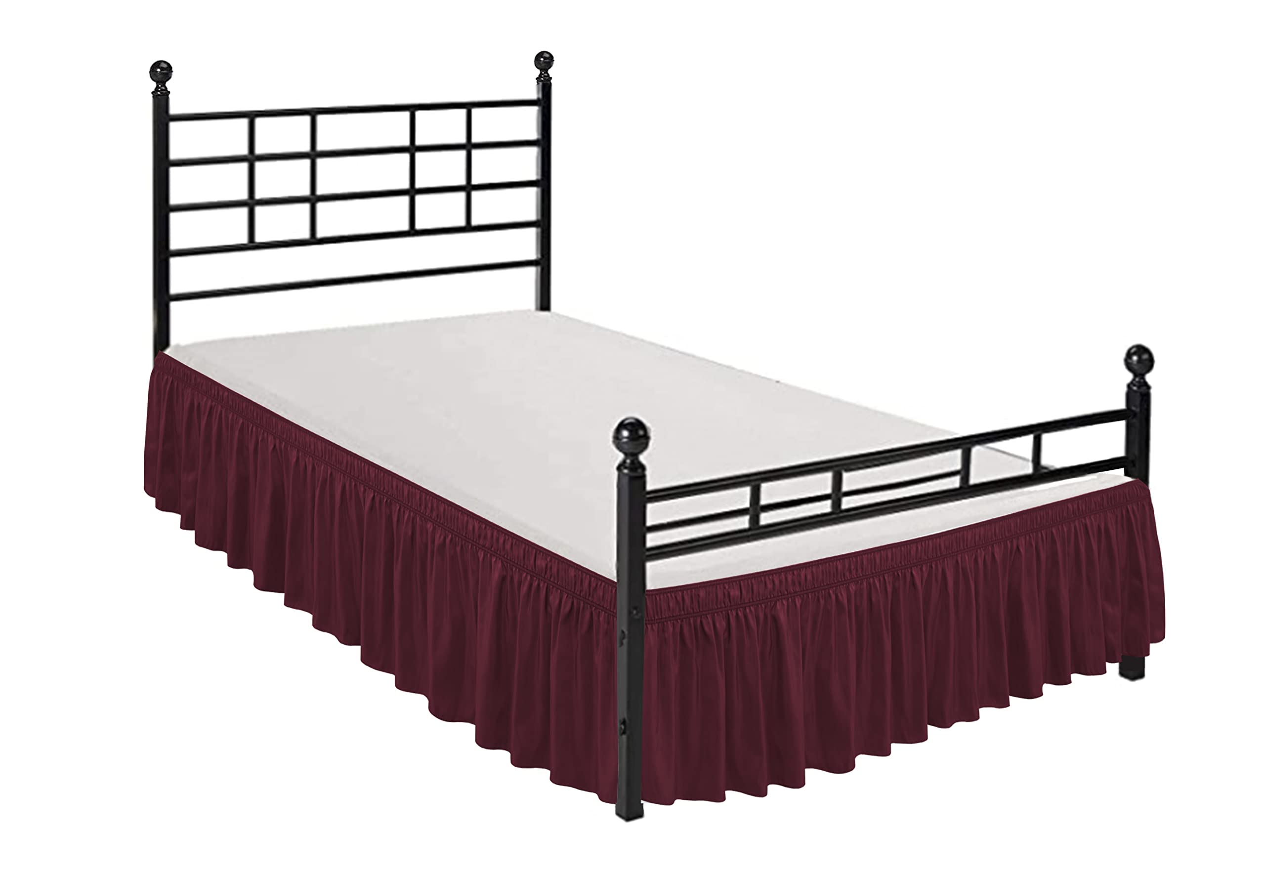 Biscaynebay Wrap Around Bed Skirt King 14" Drop Burgundy Elastic Polyester FLORABS1424