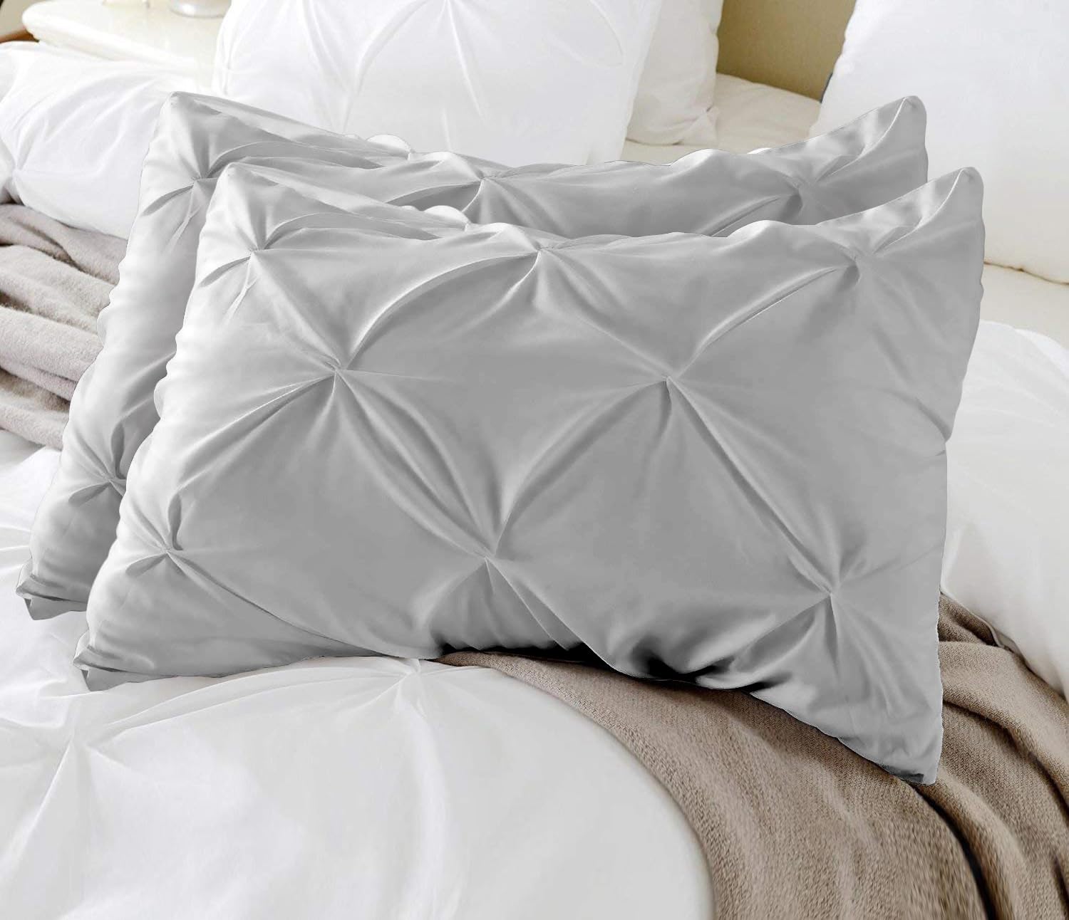 King Pillow Shams Set Of 2 Pinch Pleated Silver Grey Pillow Shams King 20X36 Pinch Pillow Covers 100% Egyptian Cotton 600 Thread