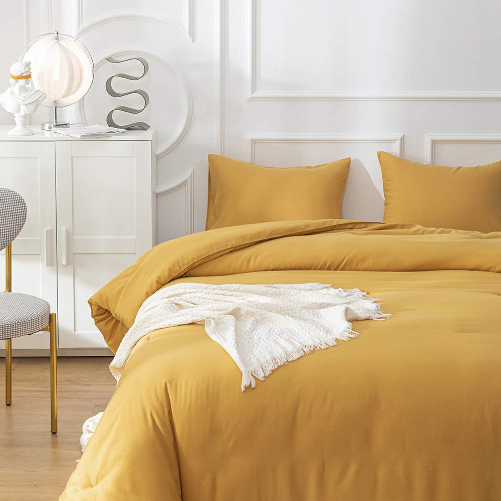 Clothknow Mustard Yellow Comforter Set California King 3Pcs Dark Yellow Bedding Comforter Sets Turmeric Comforter Soft Yellow Co