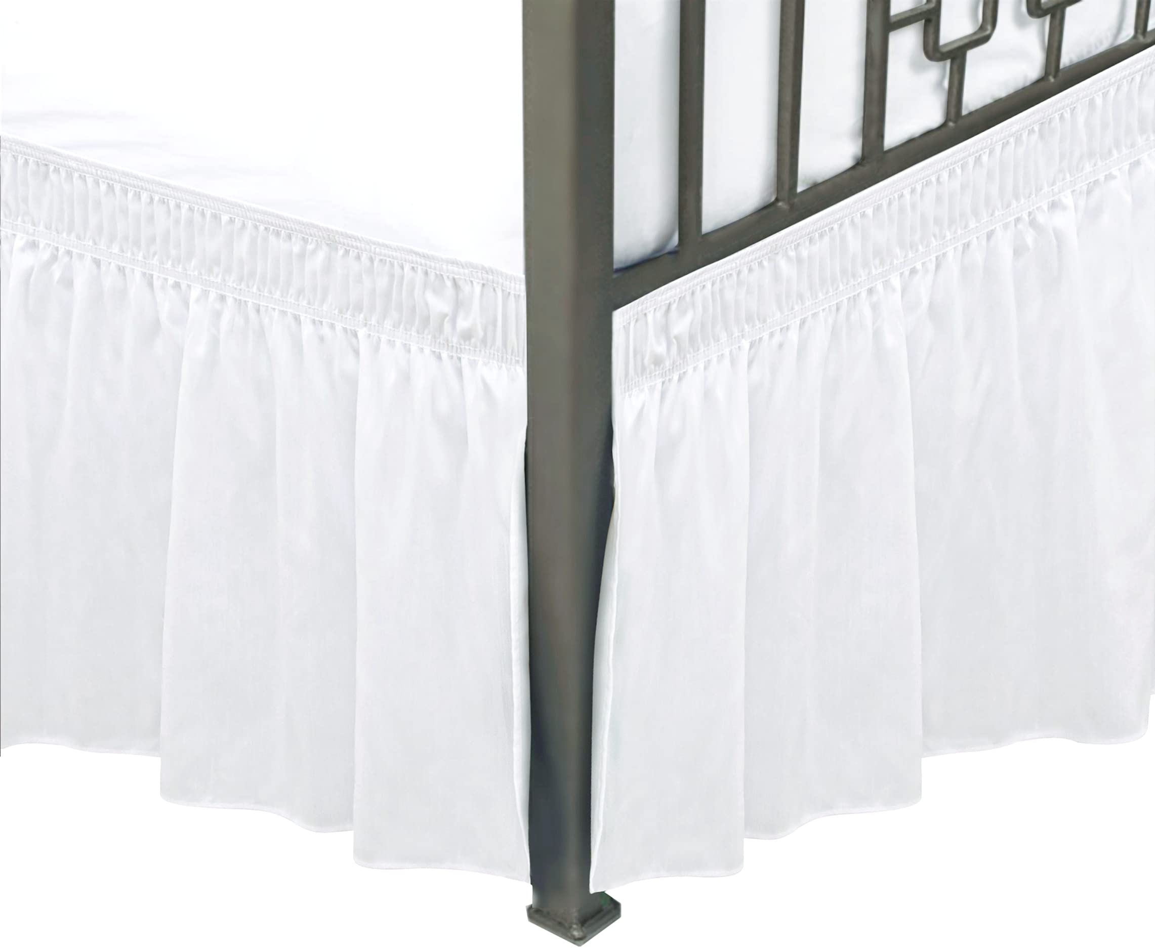 Biscaynebay Wrap Around Bed Skirts With Split Corners For King Beds 14' Drop, White Elastic Dust Ruffles Easy Fit Wrinkle & Fade Resistant Silky Luxurious Fabric Solid Machine Washable