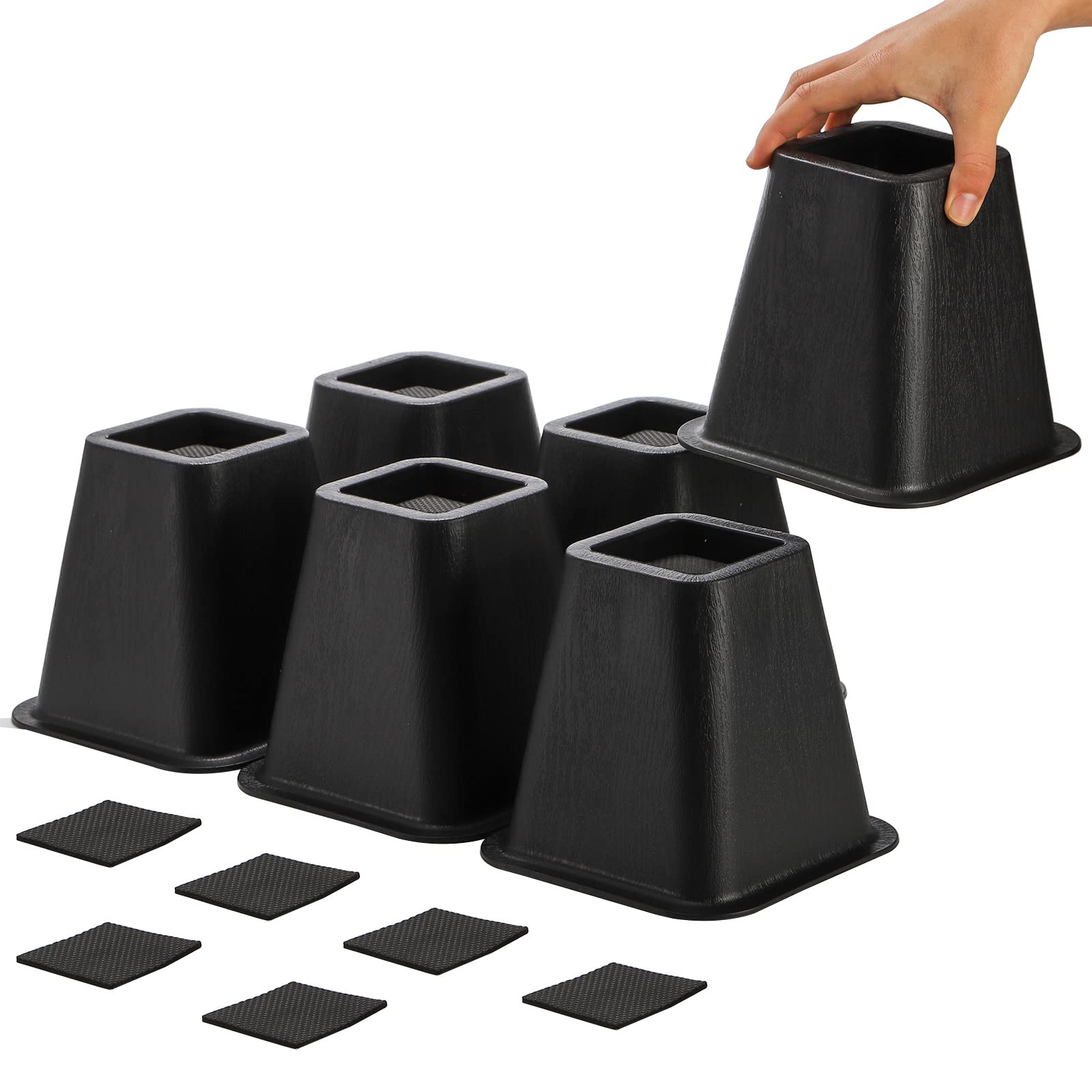 Mezchi 6 Pack Bed Furniture Risers, 6 inch Heavy Duty Couch Lift Risers for Sofa, Chair, Cabinet, Desk, Durable ABS Plastic, Pre
