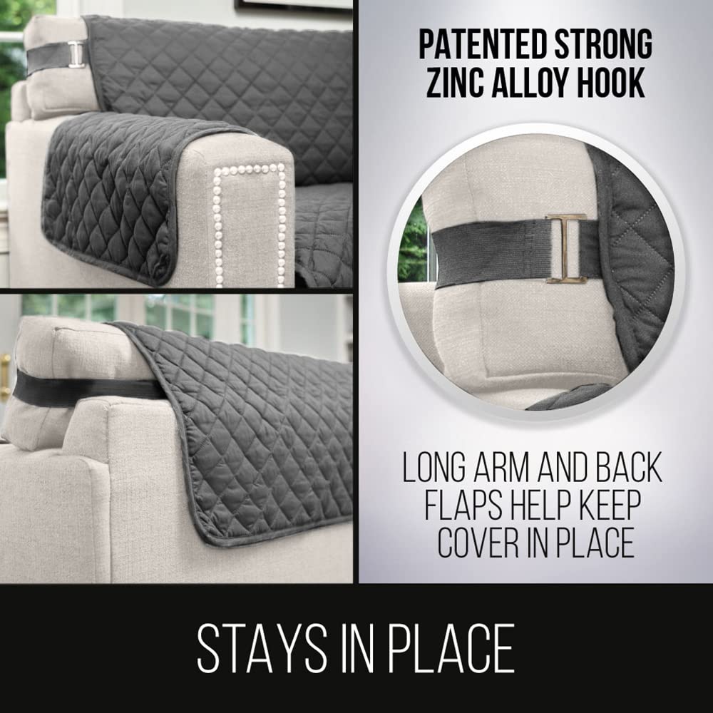 Sofa Shield Patented Couch Slip Cover, Large Cushion Protector, Reversible Stain And Dog Tear Resistant Slipcover, Quilted Microfiber 62” Seat, Washable Covers For Dogs Pets Kids, Charcoal