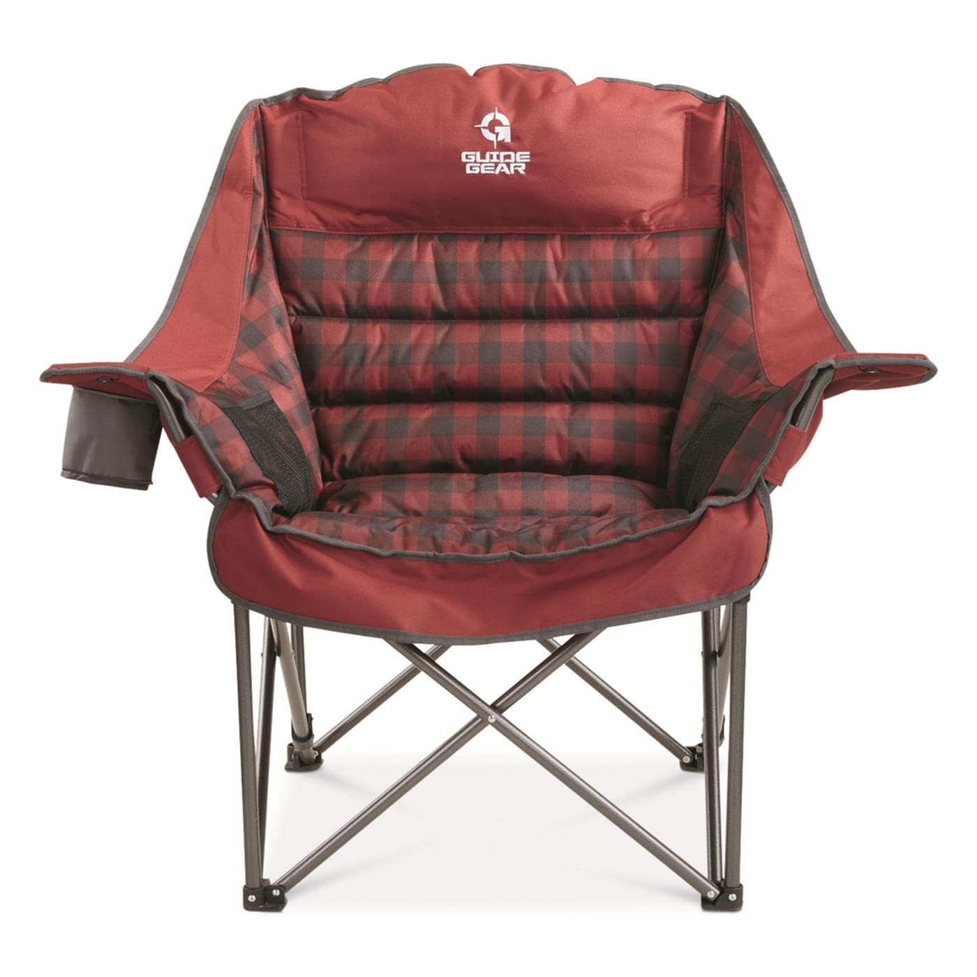 Guide Gear Oversized Camping Chair XL - Heavy-Duty 400 lb Capacity, Portable Folding Lounge, Red Plaid