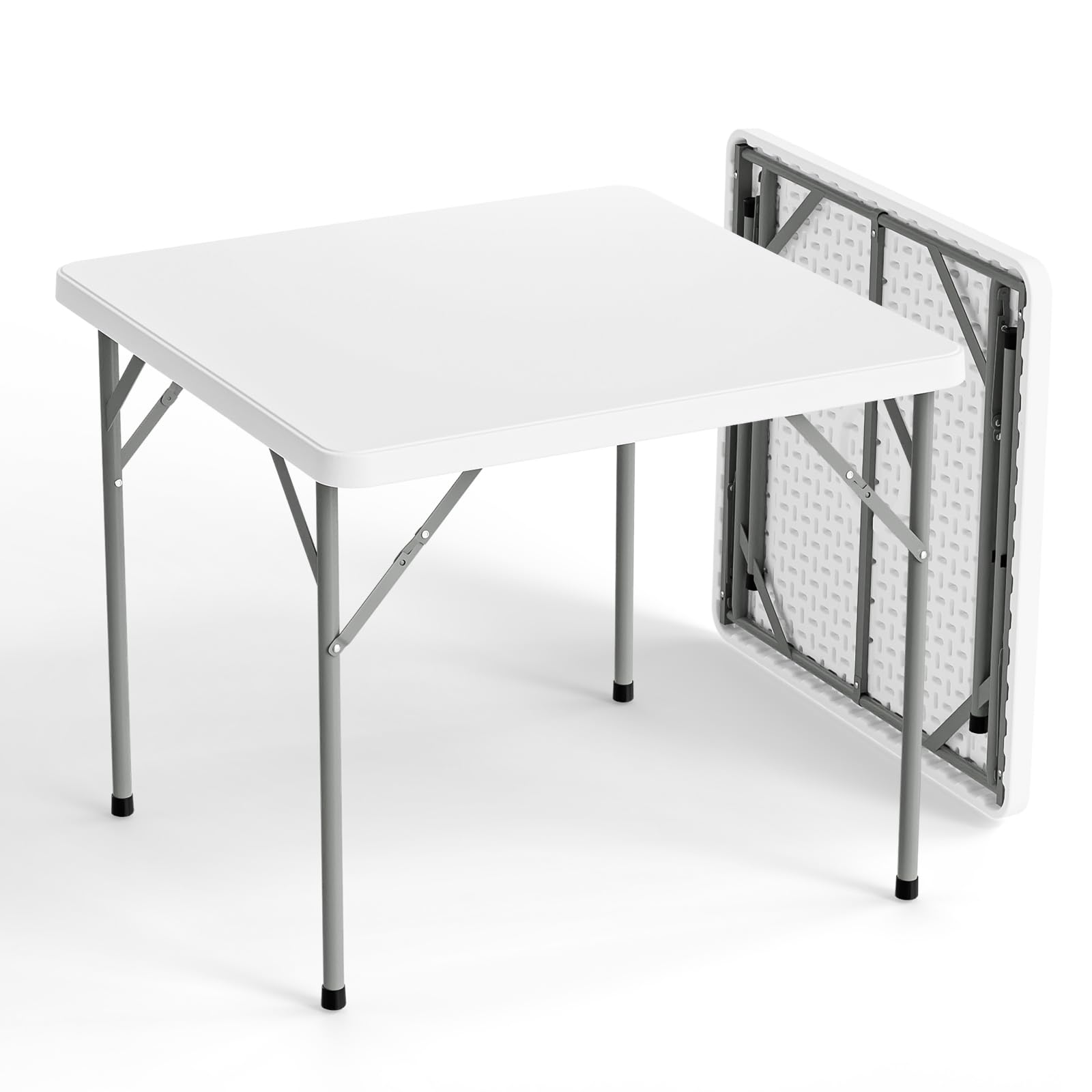 VINGLI White Card Square Table, 34 inch Foldable Legs Full Table Top, Easy to Set up and Store, Folding Portable for Game Puzzle