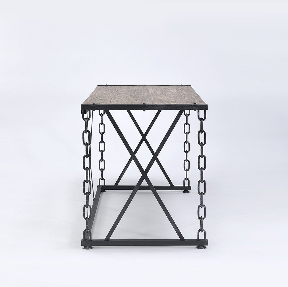 Acme Jodie Rectangular Wooden Top Writing Desk In Rustic Oak And Antique Black