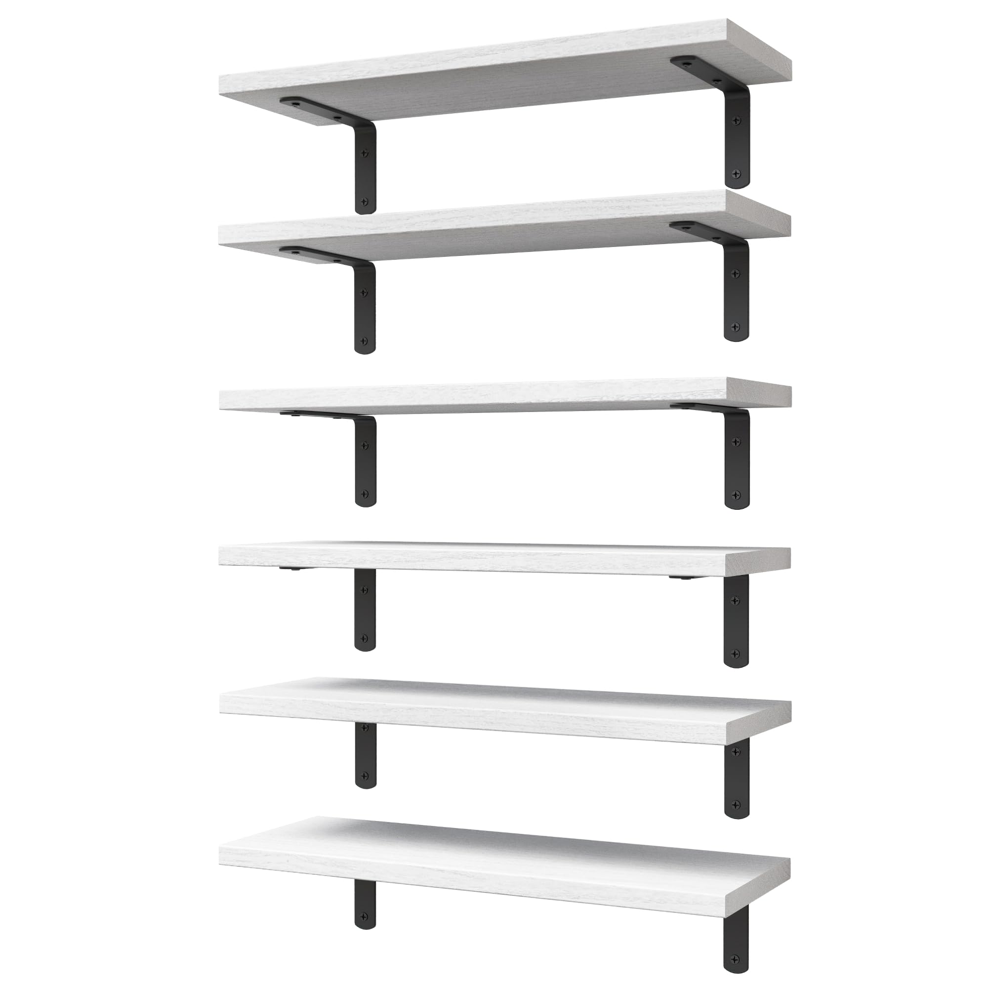 Wopitues Set Of 6 White Floating Wall Shelves - Modern Decor For Bedroom, Bathroom, Living Room [Upgraded]