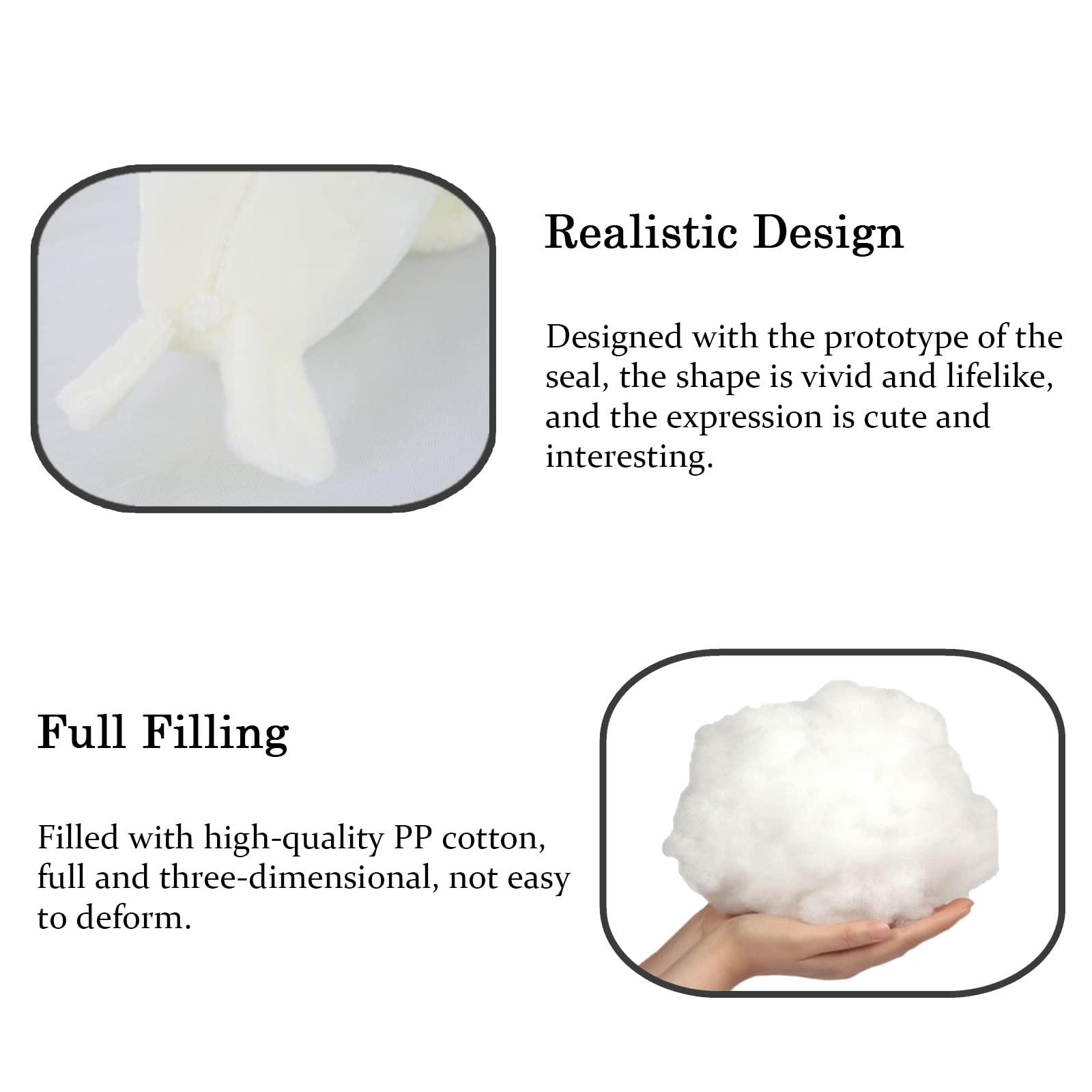 Seal Plush Stuffed Animal White Cute Toy Pillow Kawaii Doll For Kids, 9 Inch