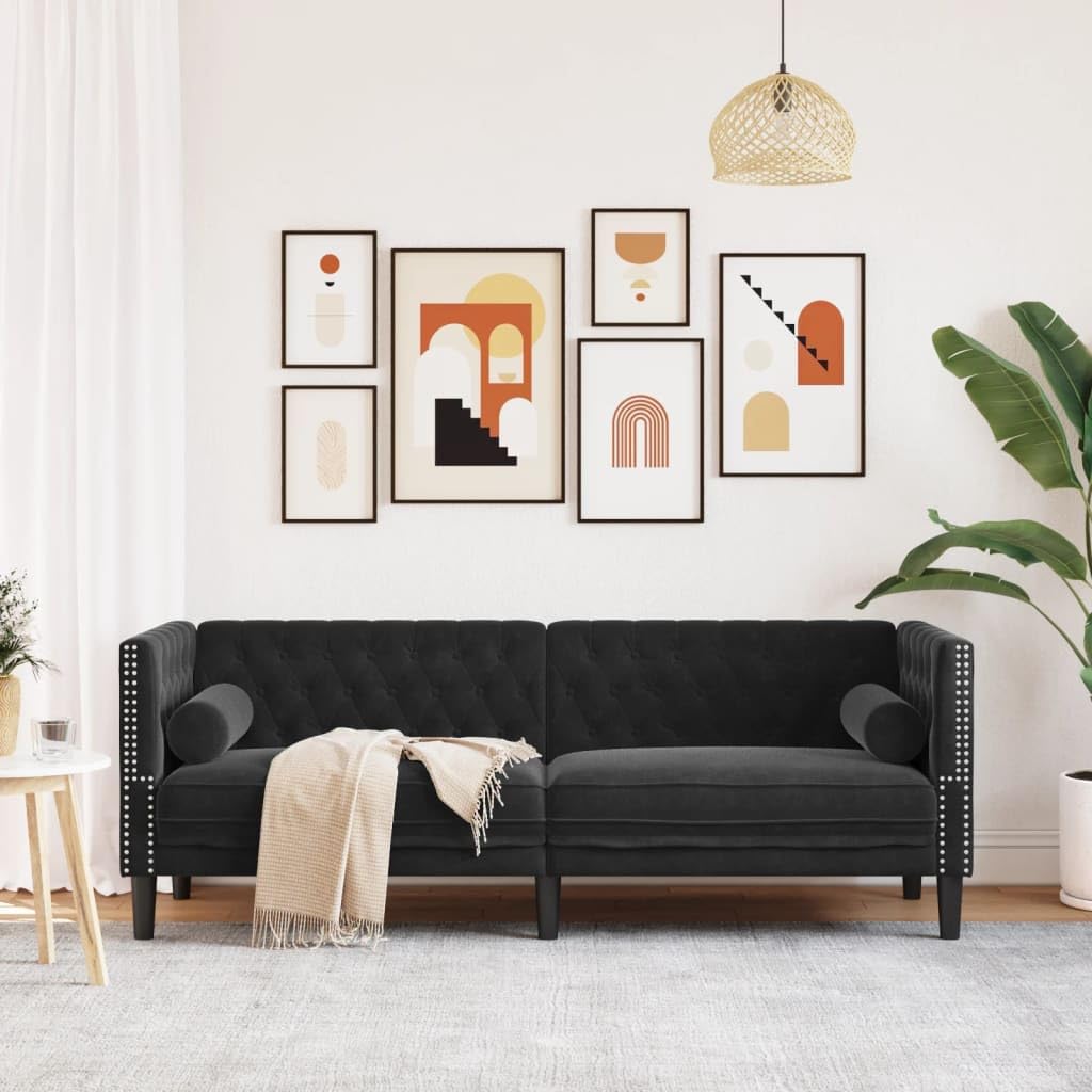 vidaXL Chesterfield 3 Seater Black Velvet 3 Seater Sofa 3 Seater Sofa Lounge Sofa 3 Seater Sofa Upholstered Sofa