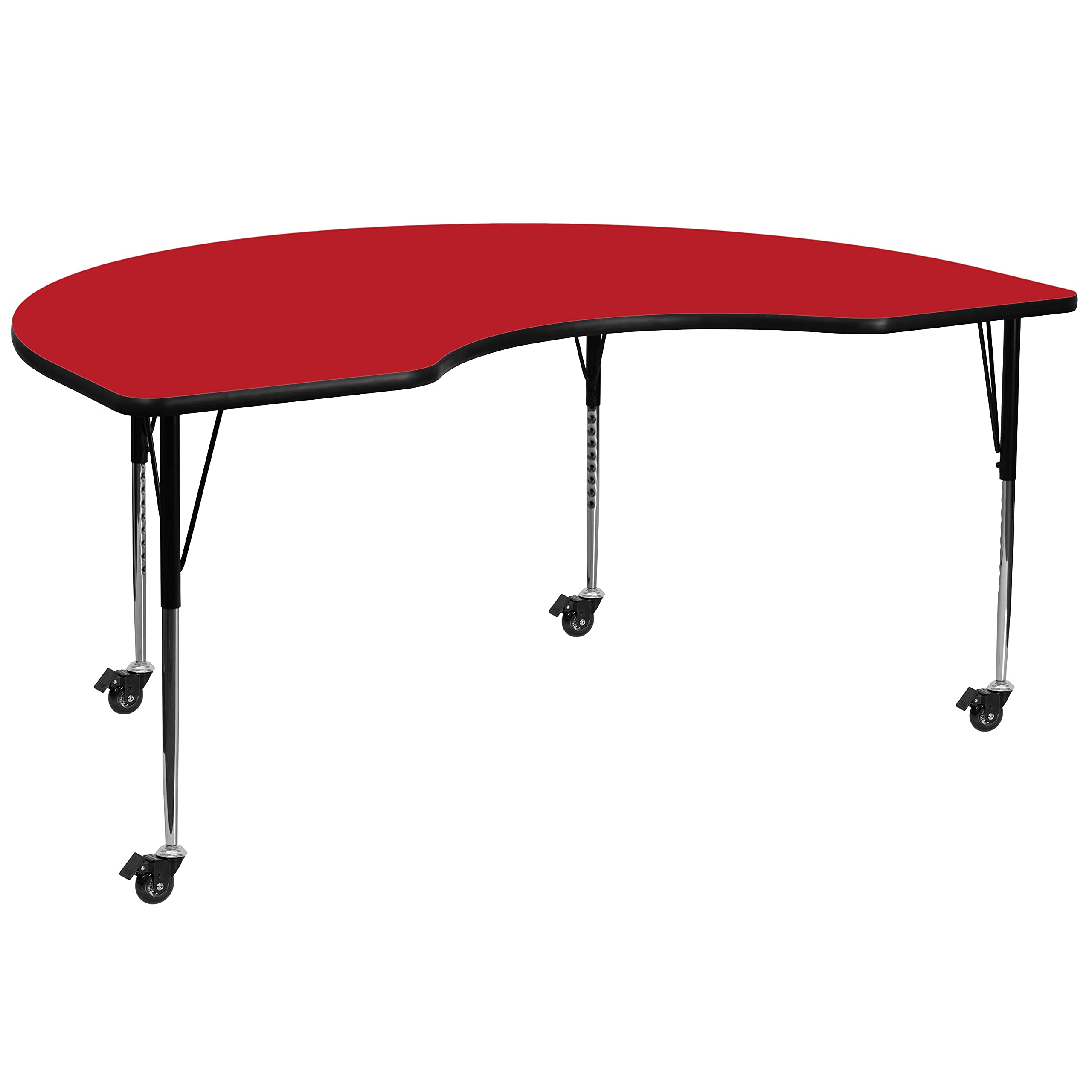 Flash Furniture Mobile Kidney Hp Laminate Activity Table With Standard Height Adjustable Legs, 48"W X 96"L, Red
