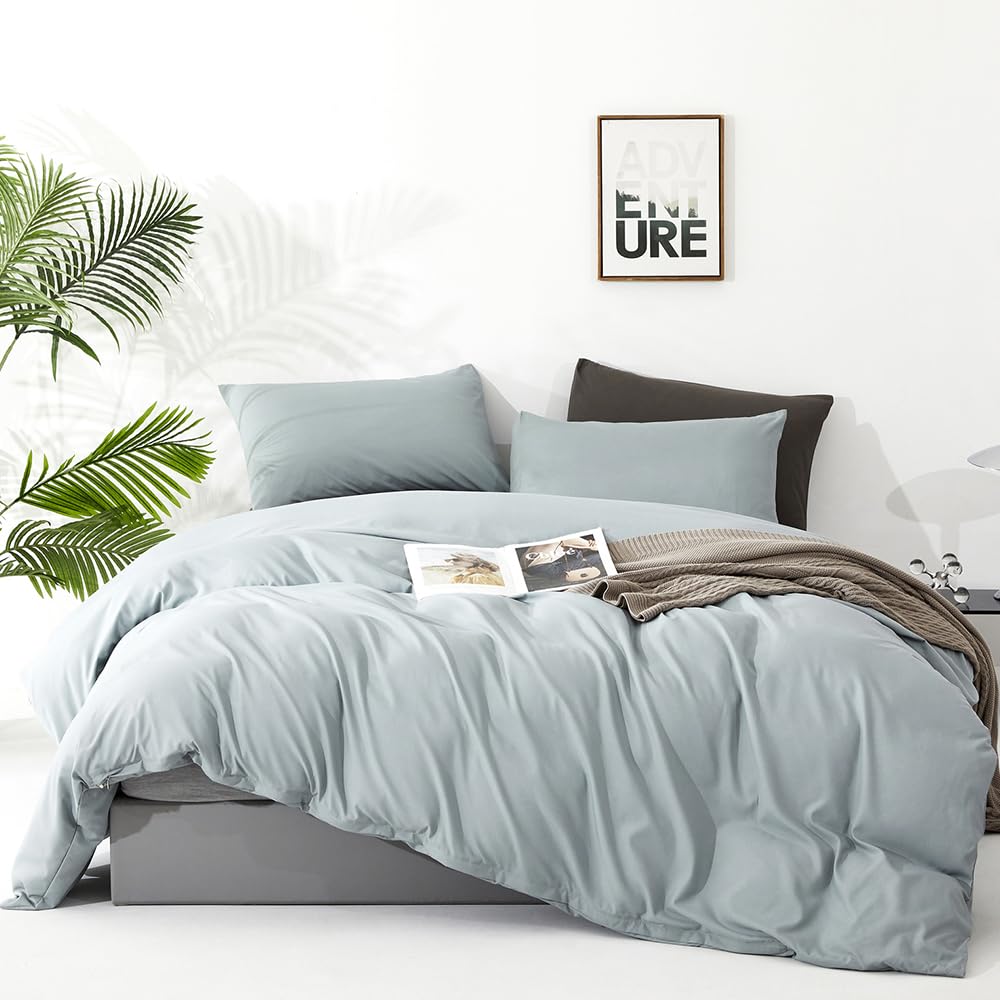 CLOTHKNOW Blue Comforter Set King 3Pcs Light Blue Bedding Comforter Sets Haze Blue King Comforter Soft Dusty Blue King Size Comf