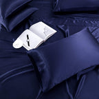 Treely 6 Piece Satin Sheets Queen Size Silky Smooth Navy Blue Satin Sheet Set With Deep Pocket, Satin Fitted Sheet, Flat Sheet,