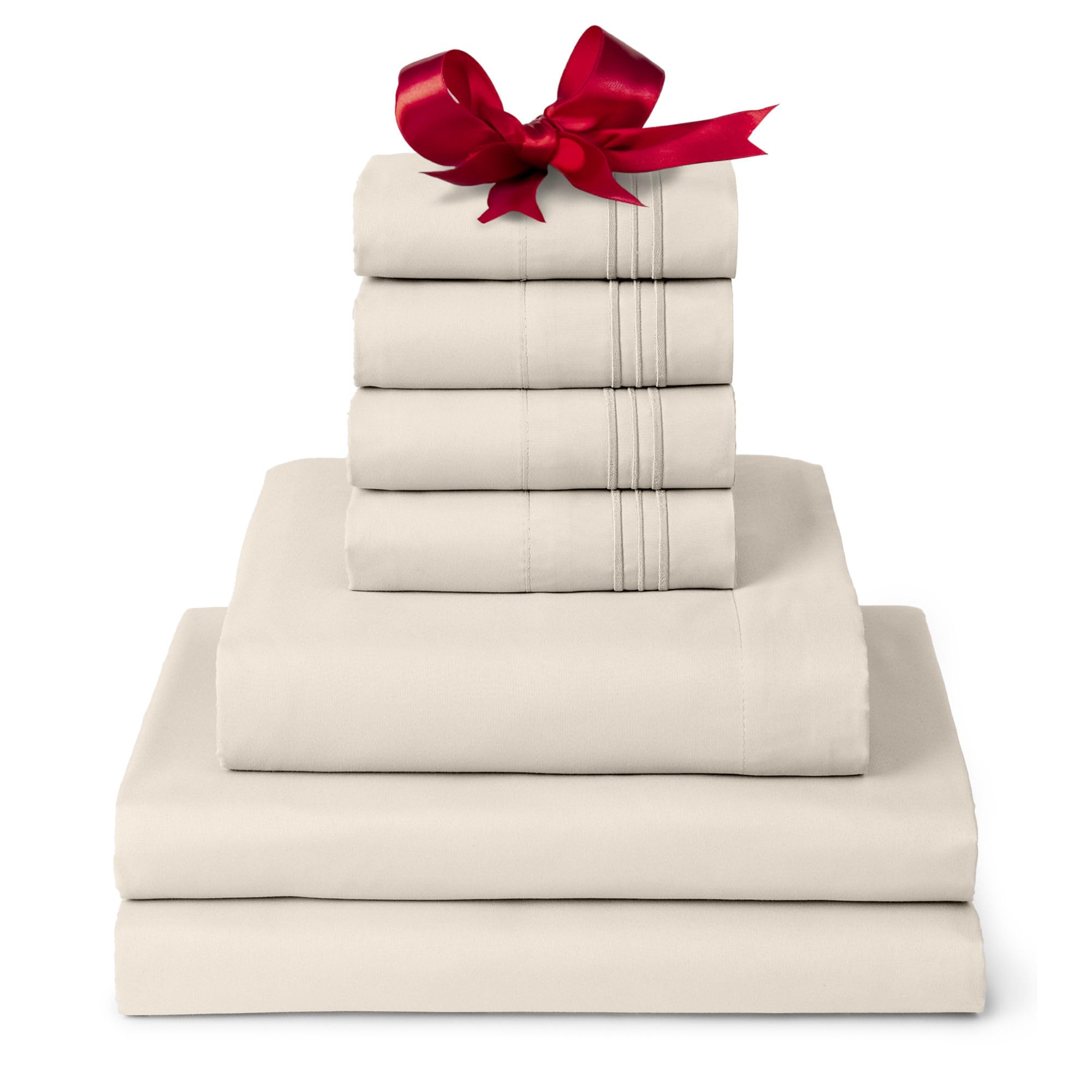 Mellanni Iconic Split King Sheet Set - 7-Piece Bed Sheets, (Including 4 Pillowcases), 16-Inch Deep Pocket, Easy Care, Extra Soft