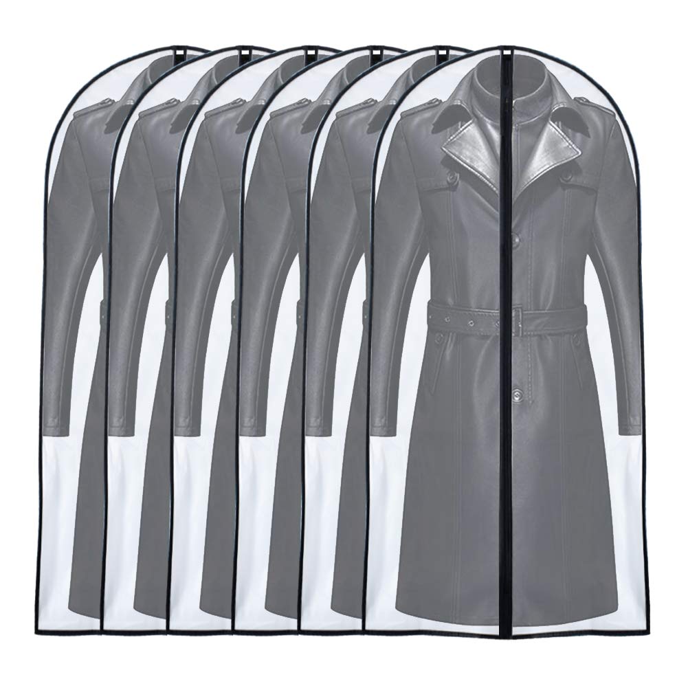 Garment Bag Covers 24'' x 55 '' (Set of 6) Transparent Lightweight Breathable Dust Cover with Study Full Zipper for Long Dress C