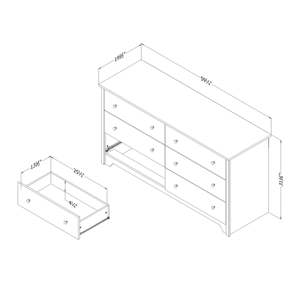 South Shore Vito 6-Drawer Dresser, Full, Natural Ash
