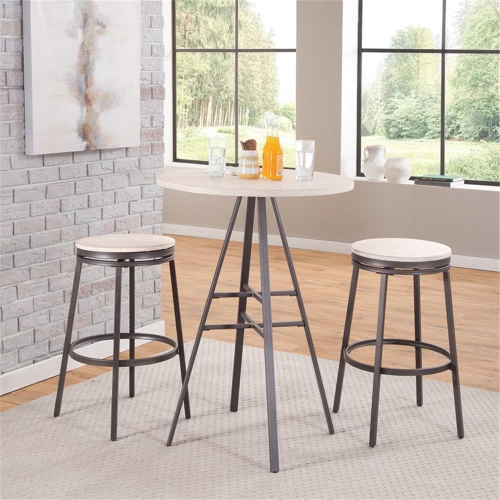 American Woodcrafters Jaidon 3-Piece Gray Metal Pub Height Table Set with Backless Swivel Stools
