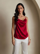 [Wine] SilkSilky  Spaghetti Strap Cowl Neck Camisole Top 006