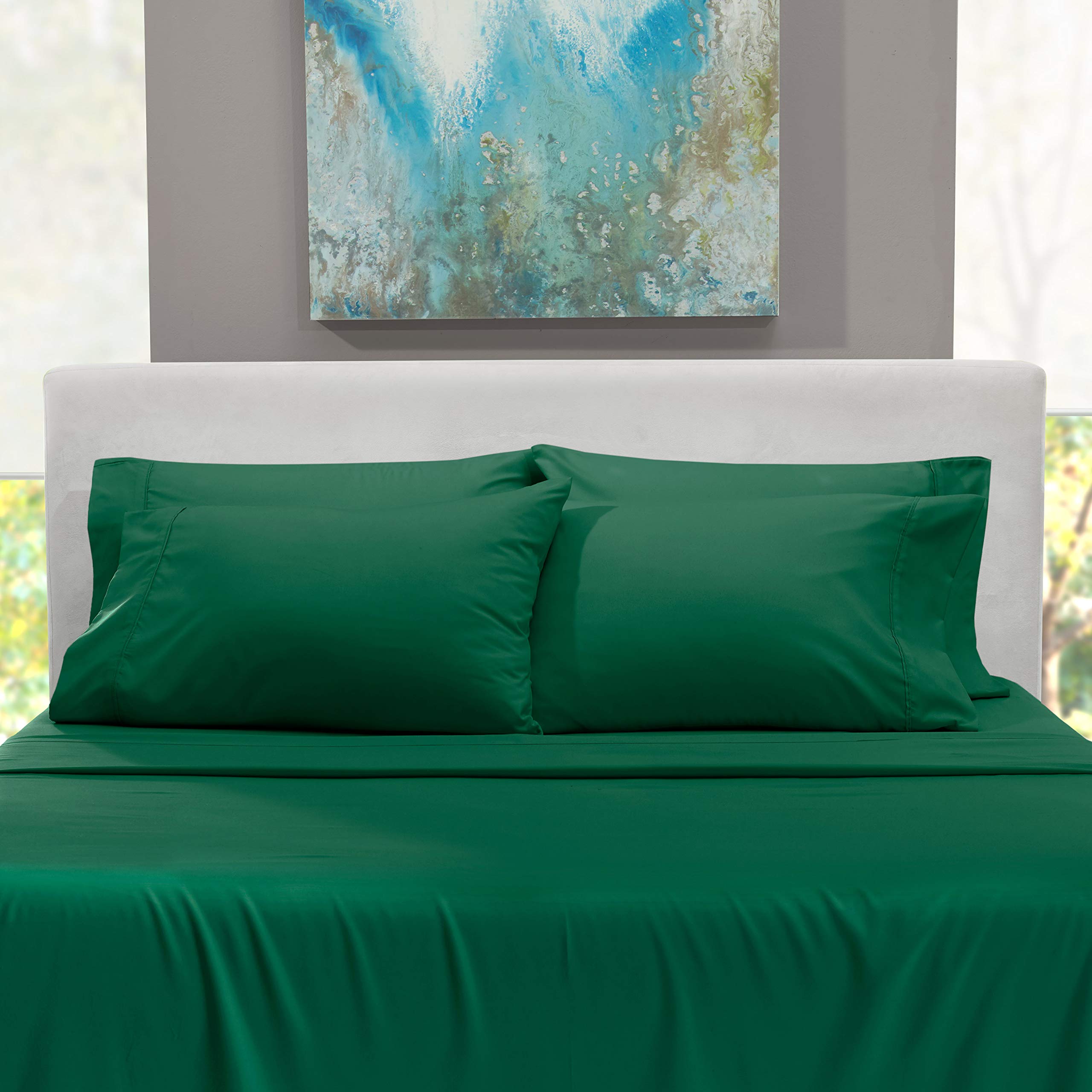 Hearth & Harbor 4Piece Twin Size Microfiber Deep Pocket Sheets Set - Hunter Green