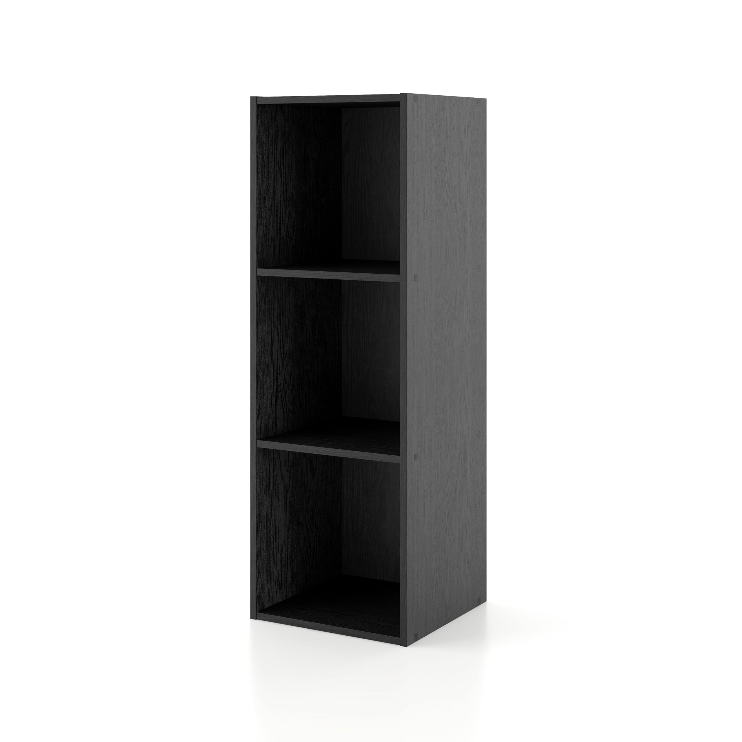 Homes: Inside + Out Apexa 3 Cube Storage Organizer Shelves, Stackable Wood Bookcase Fits Cubby Bins For Organization, Dorm Teen Room Decor & Home Office, Black