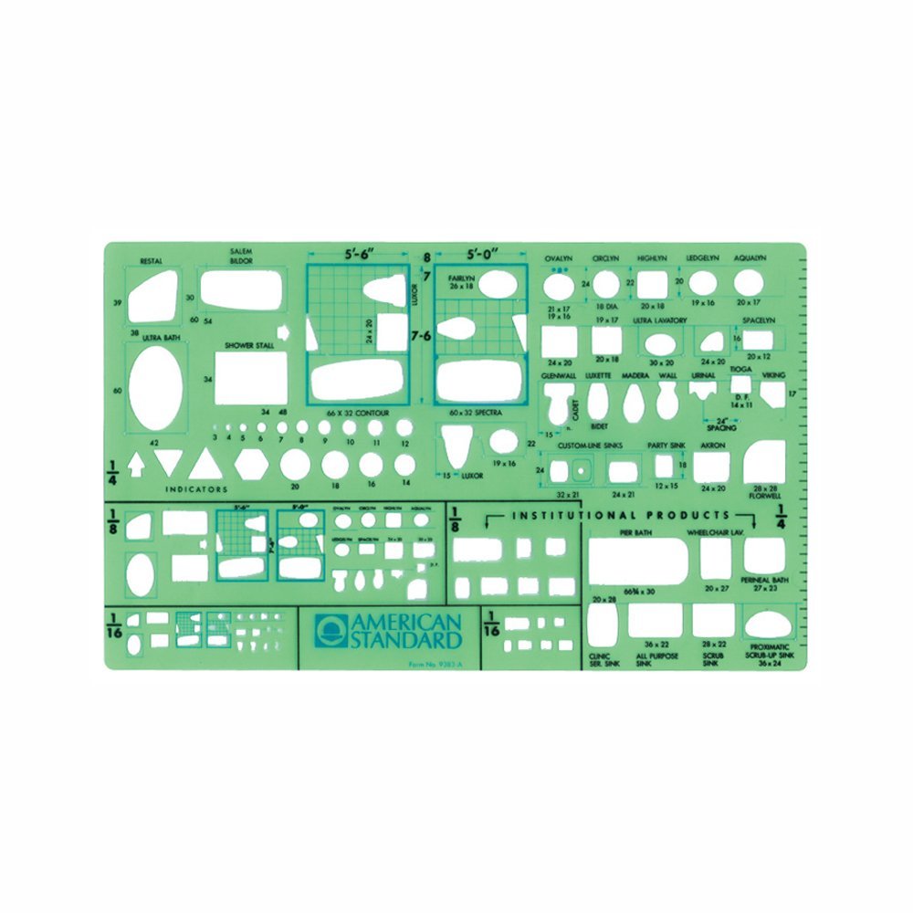 Timely Plumbing Plan View Template, 1/16 Inch Scale (9383Ta)