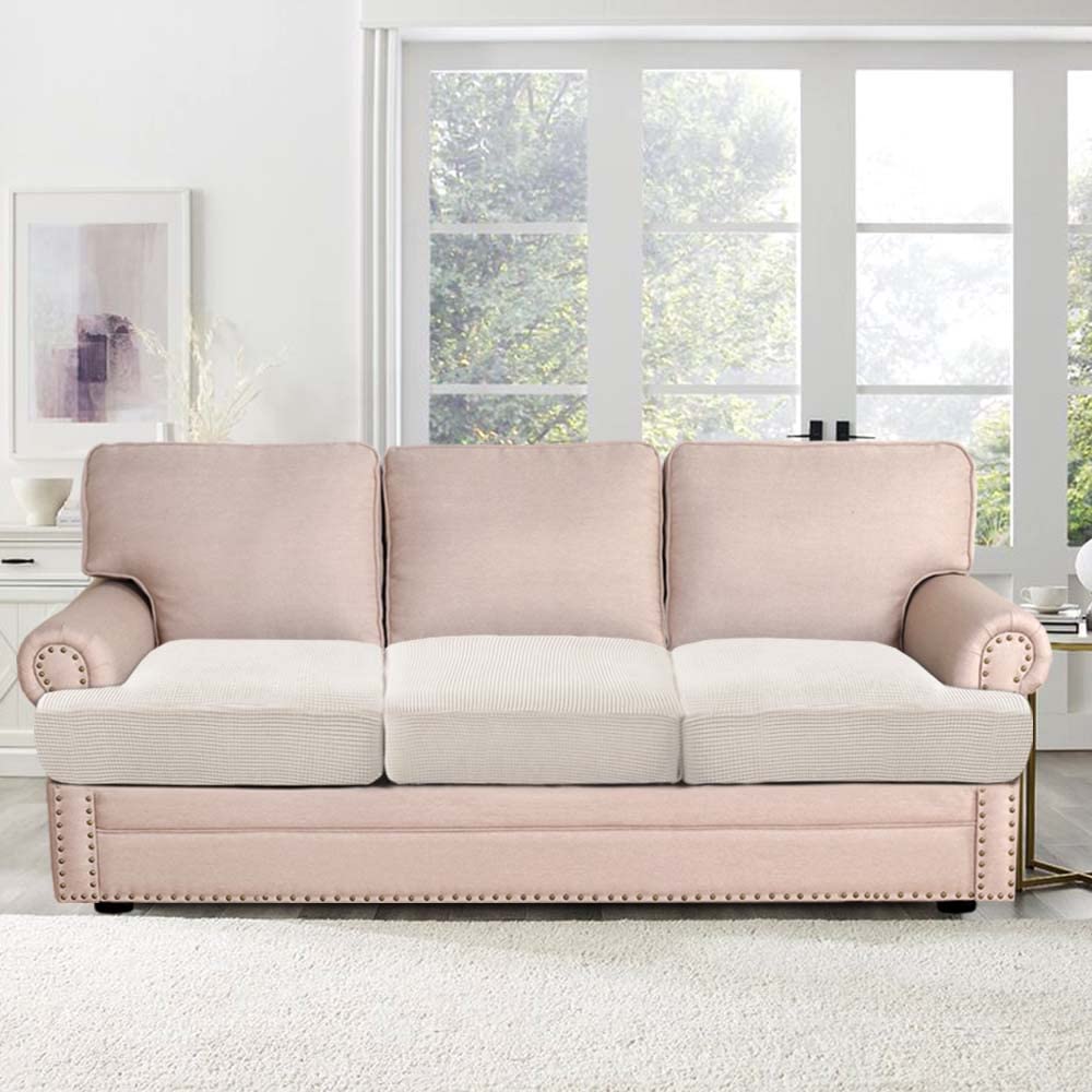H.VERSAILTEX T Cushion Sofa Slipcover Set - 3 Piece Jacquard Fabric Couch Seat Cover - Ivory