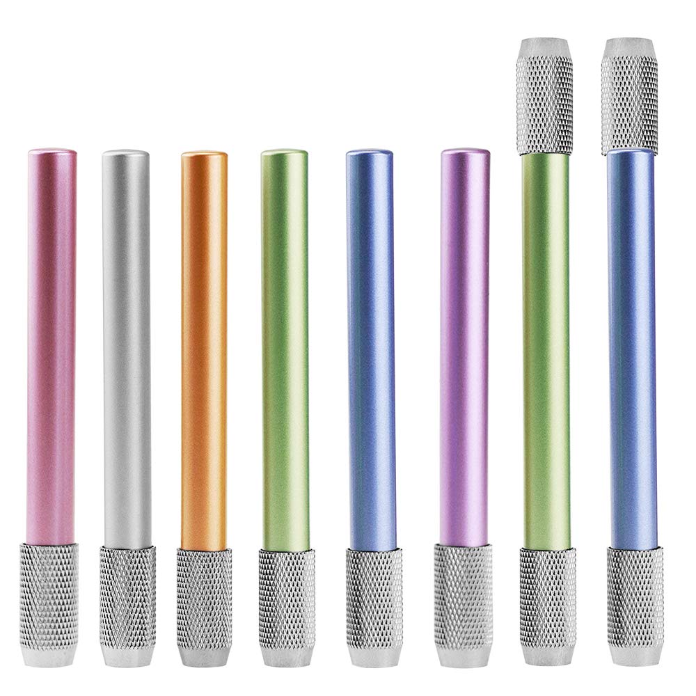 8 Pcs Pencil Extenders, Finegood One Head & Dual Head Metal Handle Pen Holder Lengthener, School Office Supplies Art Writing Too