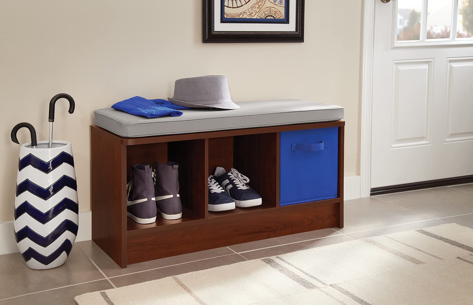 Closetmaid 1633 Cubeicals 3-Cube Storage Bench, Dark Cherry With Gray Cushion