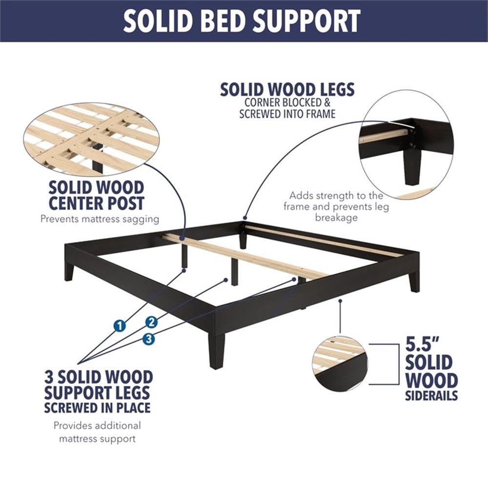 Steve Silver Co Nix King Platform Bed, Modern, Costal, Farmhouse, Bedroom, Solid Pine Wood, 28-Slat Dual-Zone System, 6.5-Inch Under Bed Clearance, 82.01" L x 78.46" W x 12.24" H, Black