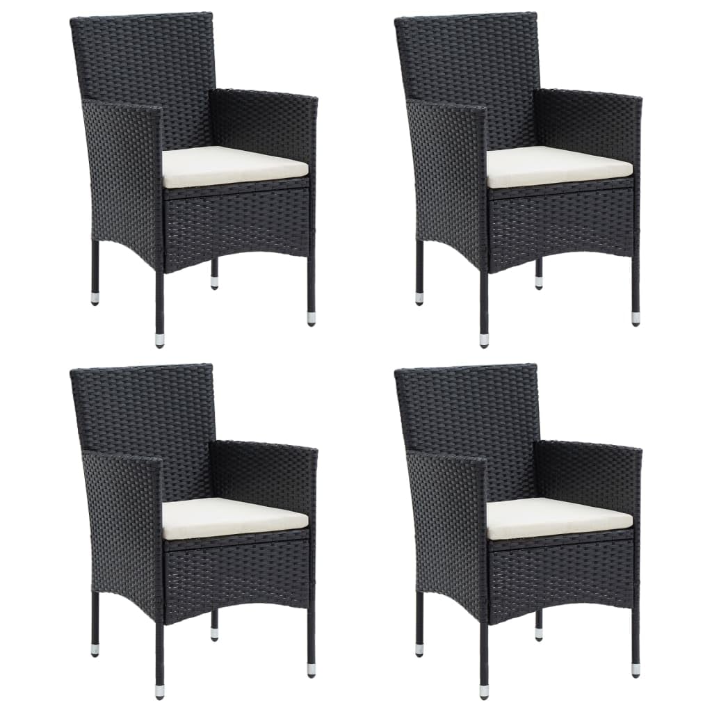 vidaXL 7-Piece Patio Dining Set - Black Poly Rattan Outdoor Seating, Thick Cushions, Tempered Glass Tabletop for Garden, Patio, Deck Dining and Lounging