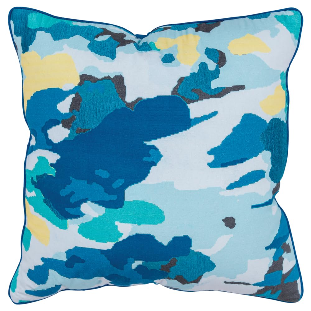 Connie Post Impressionistic 20" x 20" Teal Cotton Pillow Cover