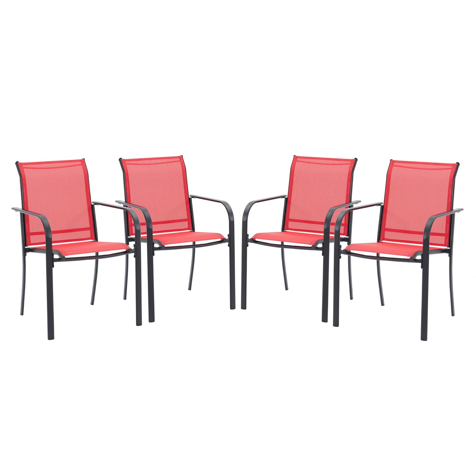 Vicllax Patio Stackable Dining Chairs Set For 4, Outdoor Metal Frame Dining Chairs For Front Porch Backyard Garden And Deck, Red