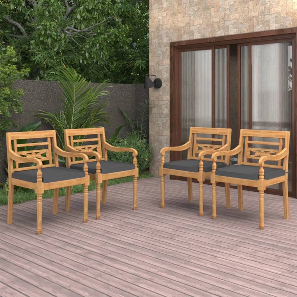vidaXL 4X Solid Teak Wood Batavia Chairs Outdoor Patio Balcony Backyard Terrace Lounge Dinner Dining SeatingWooden Yard Home Furniture