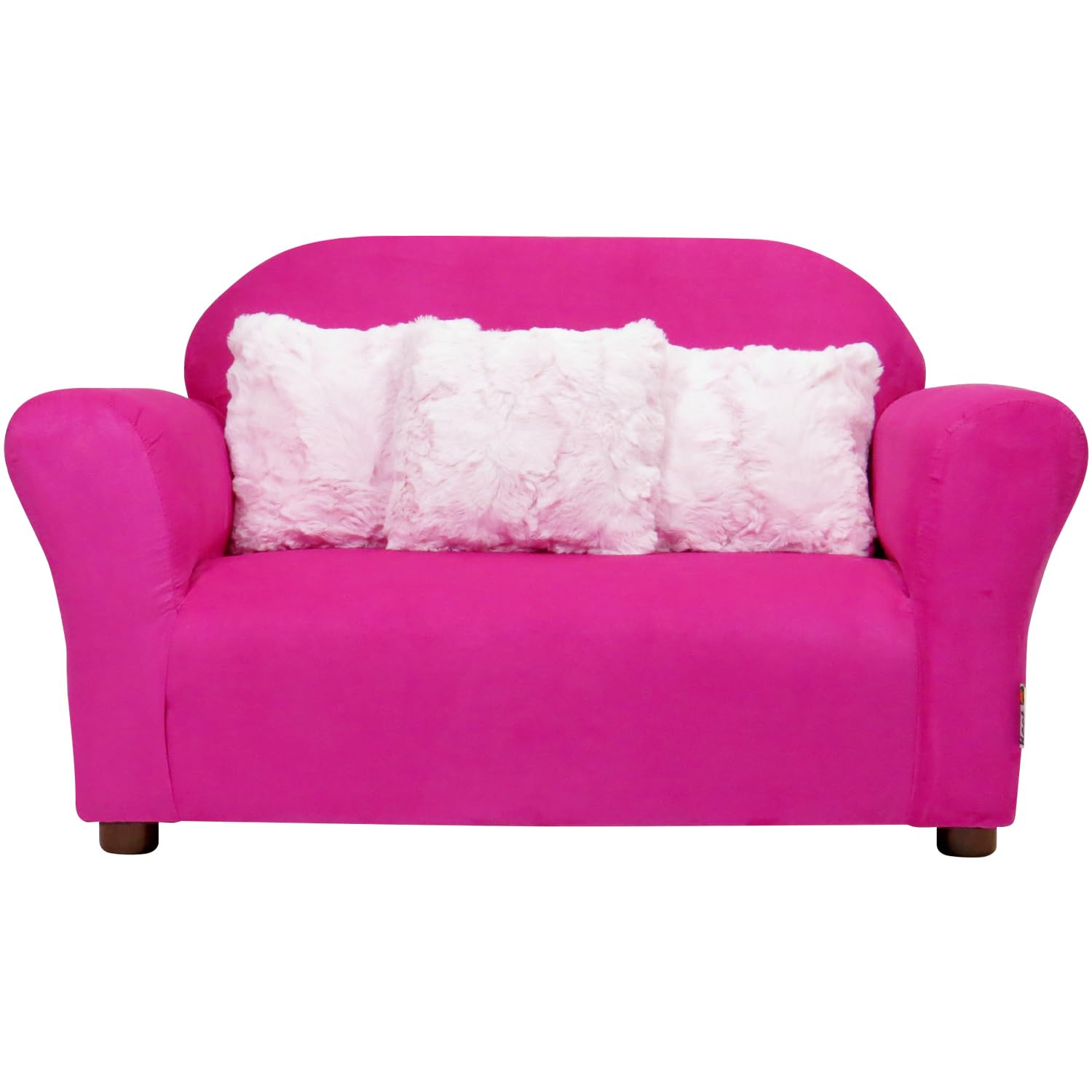 Keet Plush Childrens Sofa With Accent Pillows, Sofa For Kids Room, Kids Sofa, Toddler Sofa With Three Fluffy Pillows, Comfortable Sofa For Kids, Children Sofa, Kid Sofa, Hot Pink