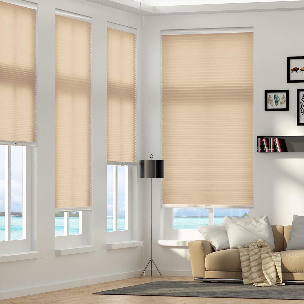 Cellular Blinds Cordless Shades For Windows Single Cell Shade - Provide Privacy And Filters Light - 39 X 64 Inch, Ivory Beige(Li