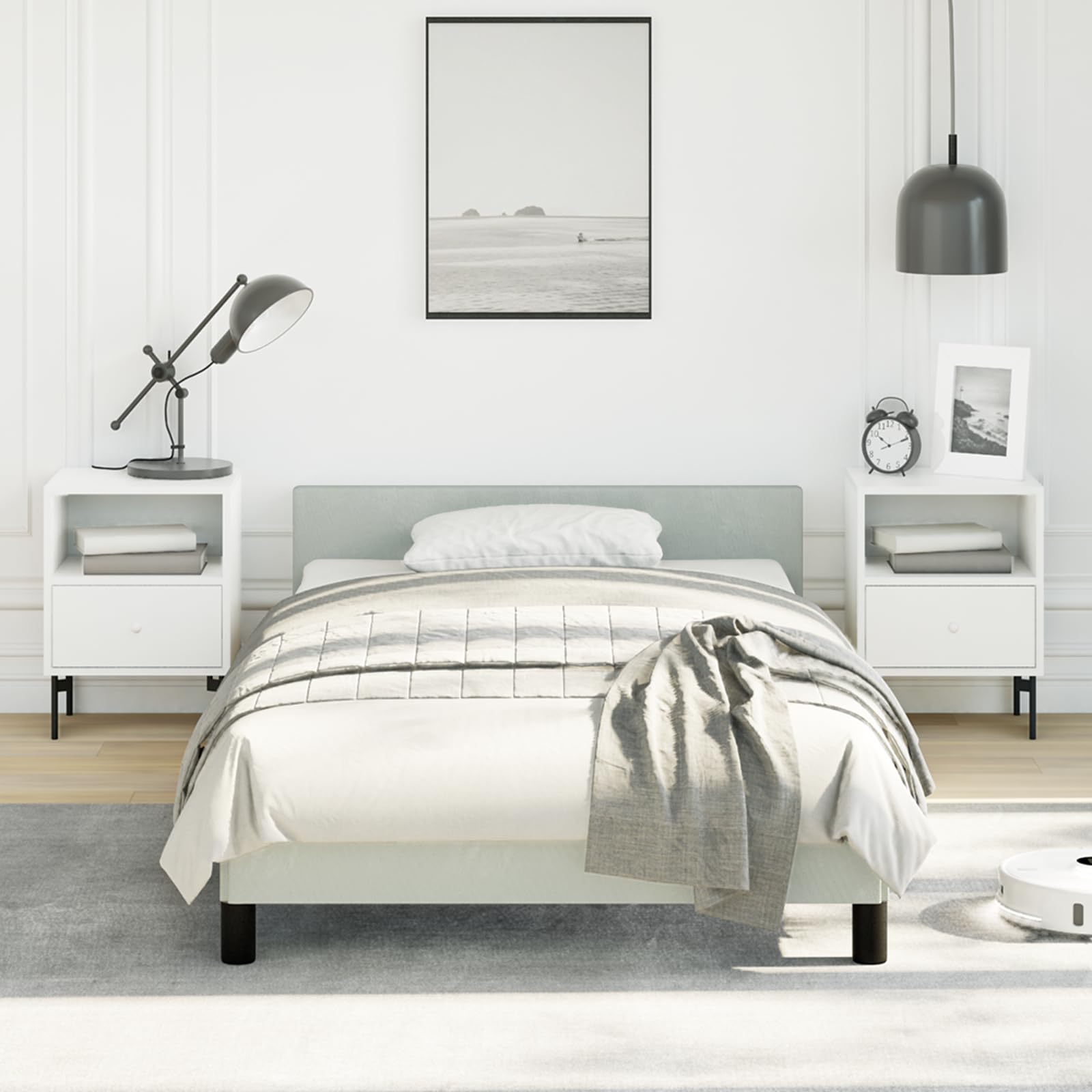 vidaXL Velvet Bed Frame Platform Bed, Scandinavian Style/Slats Support/No Box Spring Needed/Without Mattress/Easy Assembly, Light Grey Twin Bed