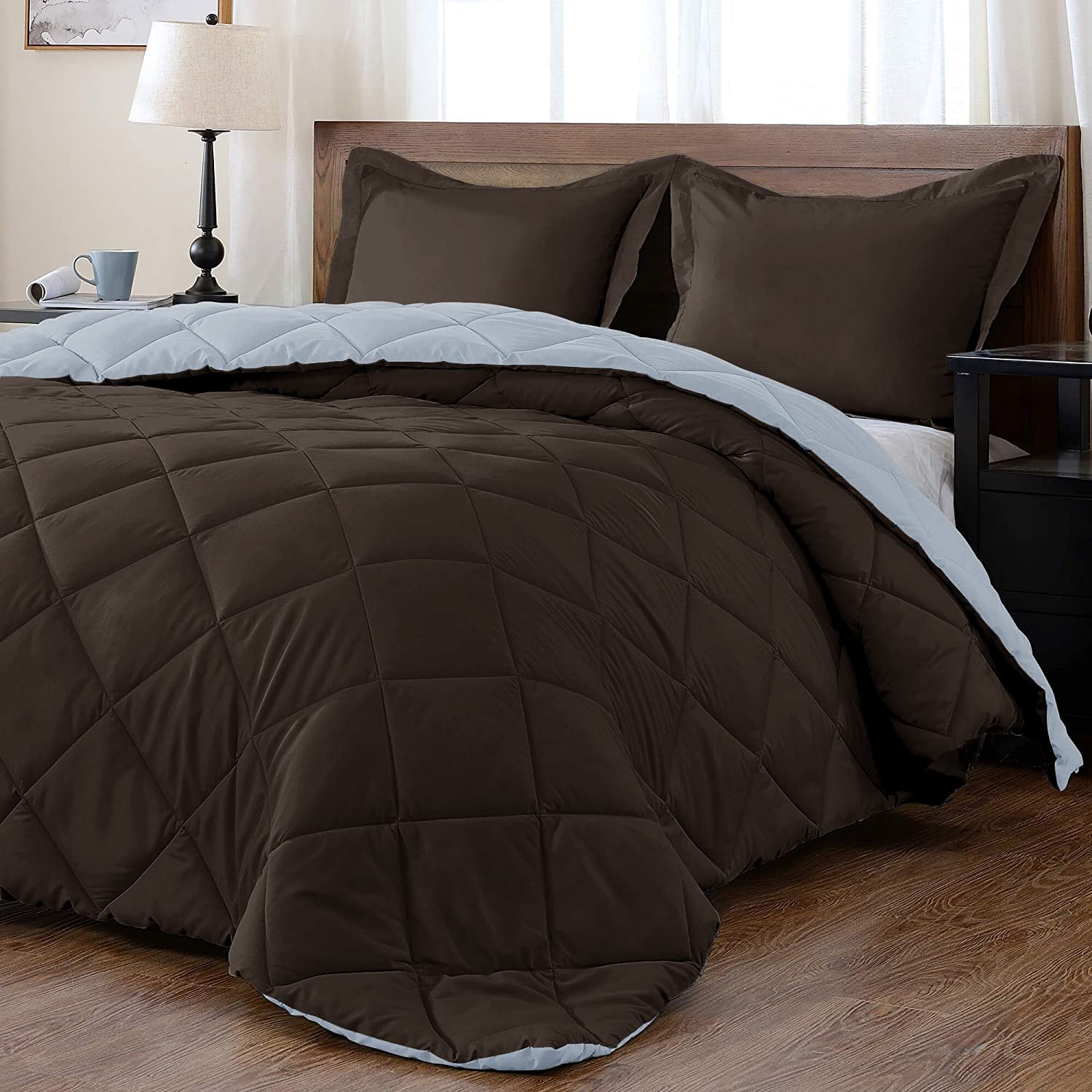Downluxe King Size Comforter Set - Brown And Blue King Comforter, Soft Bedding Sets For All Seasons -3 Pieces - 1 Comforter (104
