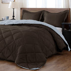 Downluxe Queen Comforter Set - Brown And Blue Queen Comforter, Soft Bedding Sets For All Seasons -3 Pieces - 1 Comforter (88'X9