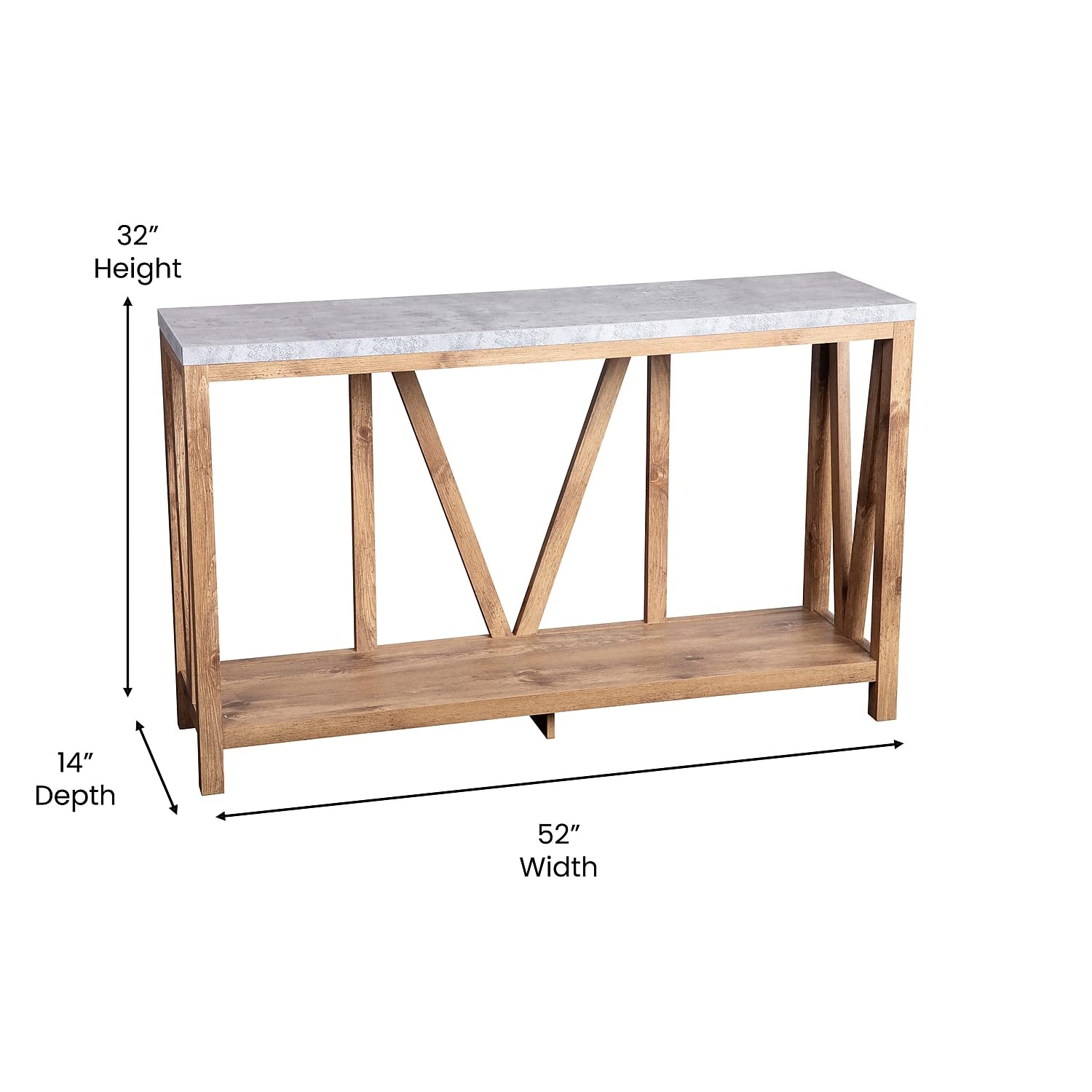 Flash Furniture Charlotte Farmhouse 2-Tier Console Table - Warm Oak Finish Engineered Wood Frame - Concrete Finish Tabletop - For Entryway or Living Room
