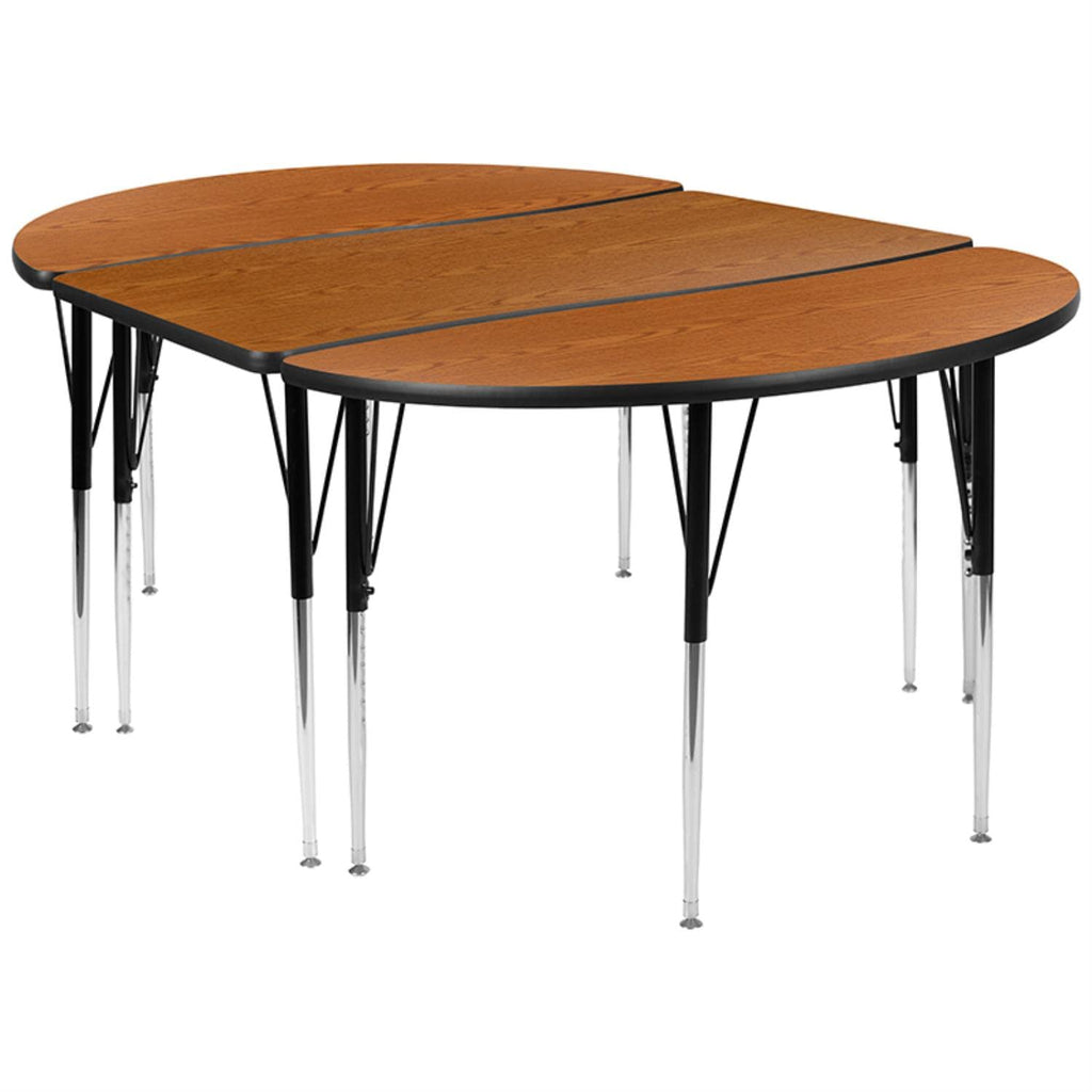 Flash Furniture 3 Piece 76" Oval Wave Collaborative Oak Thermal Laminate Activity Table Set - Standard Height Adjustable Legs