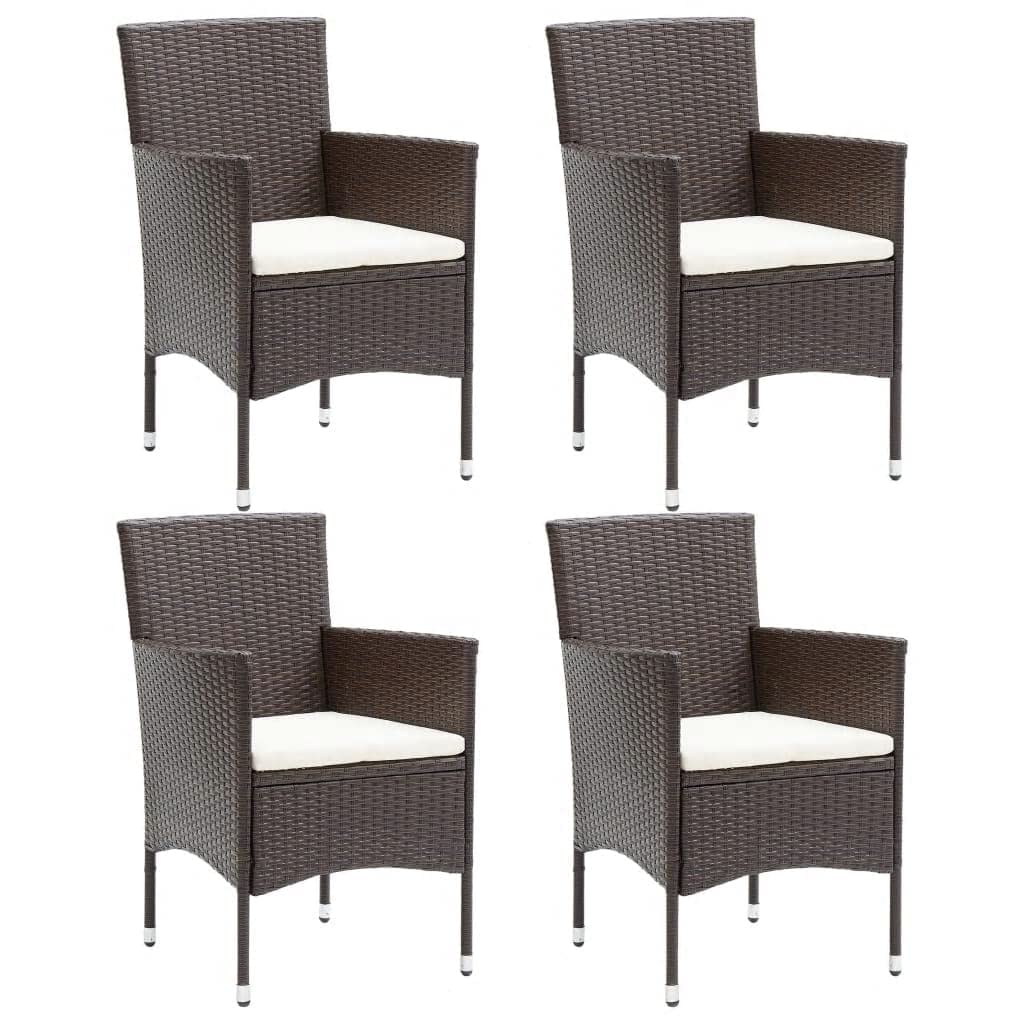 vidaXL Patio Dining Set 5 Piece with Cushions Garden Outdoor Terrace Balcony Dining Table and Chair Seat Seating Furniture Poly Rattan Brown