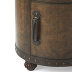 HomeRoots Light Brown Wood, Leather, Laquer, Paper Vasco Old World Map Duffel Table