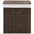 vidaXL Dark Brown Bamboo Laundry Bin - Rectangular with Detachable, Polyester Inner Bag and Handles - Foldable and Portable Hamper