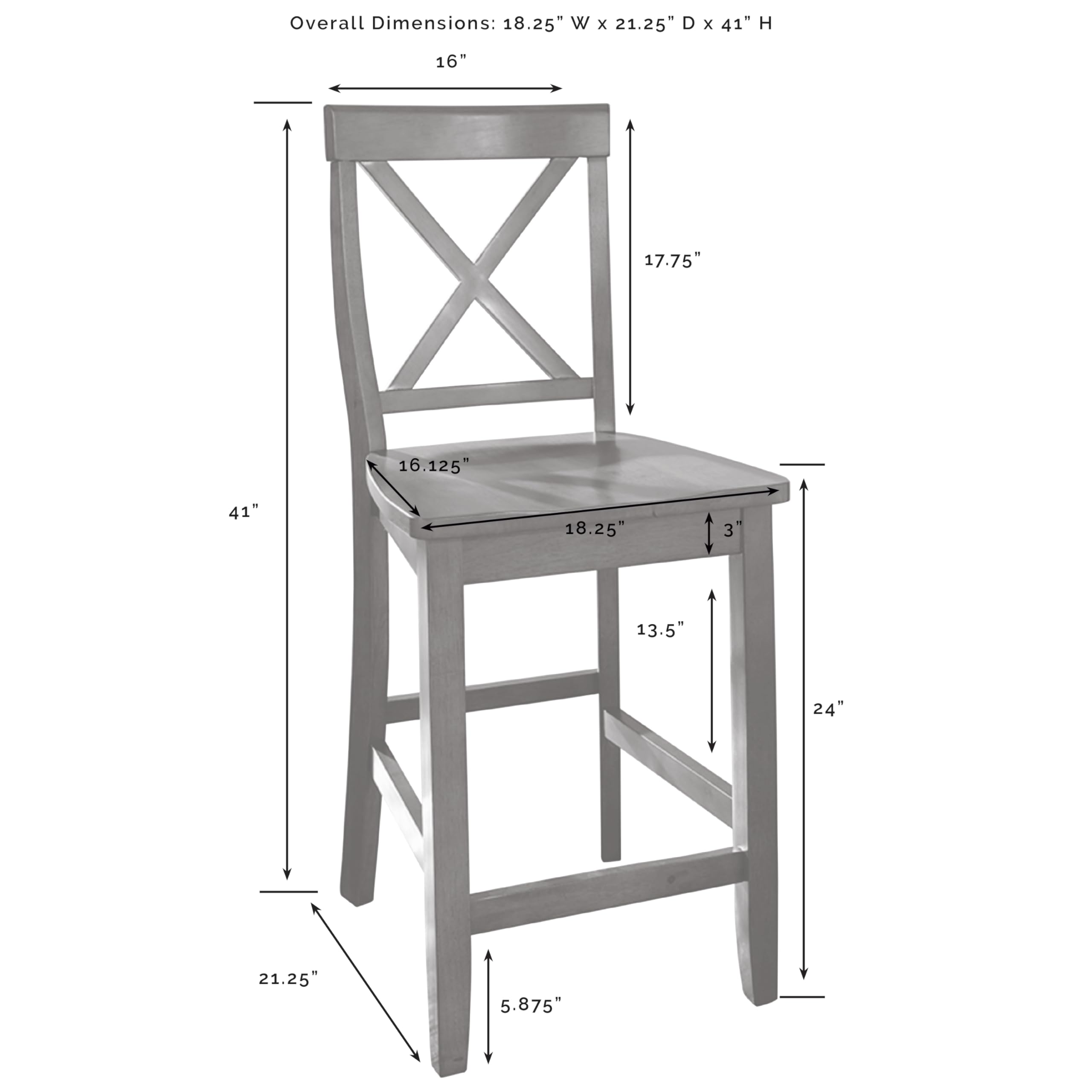 Crosley Furniture X-Back Wood Counter Height Bar Stools Set of 2, Black, 24-inch