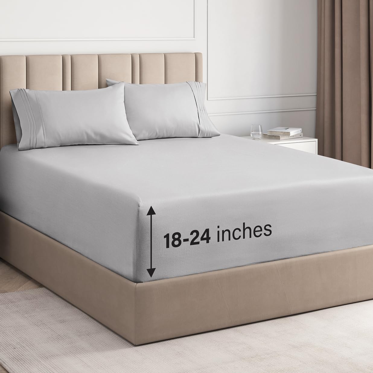 Extra Deep Queen 4 Piece Bedding Sheet Set - Breathable & Cooling - Hotel Luxury Bed Sheets Set - Easy Fit - Soft, Wrinkle Free & Comfy Light Grey Bedding Sheets - Extra Deep Pockets Bed Sheet Set