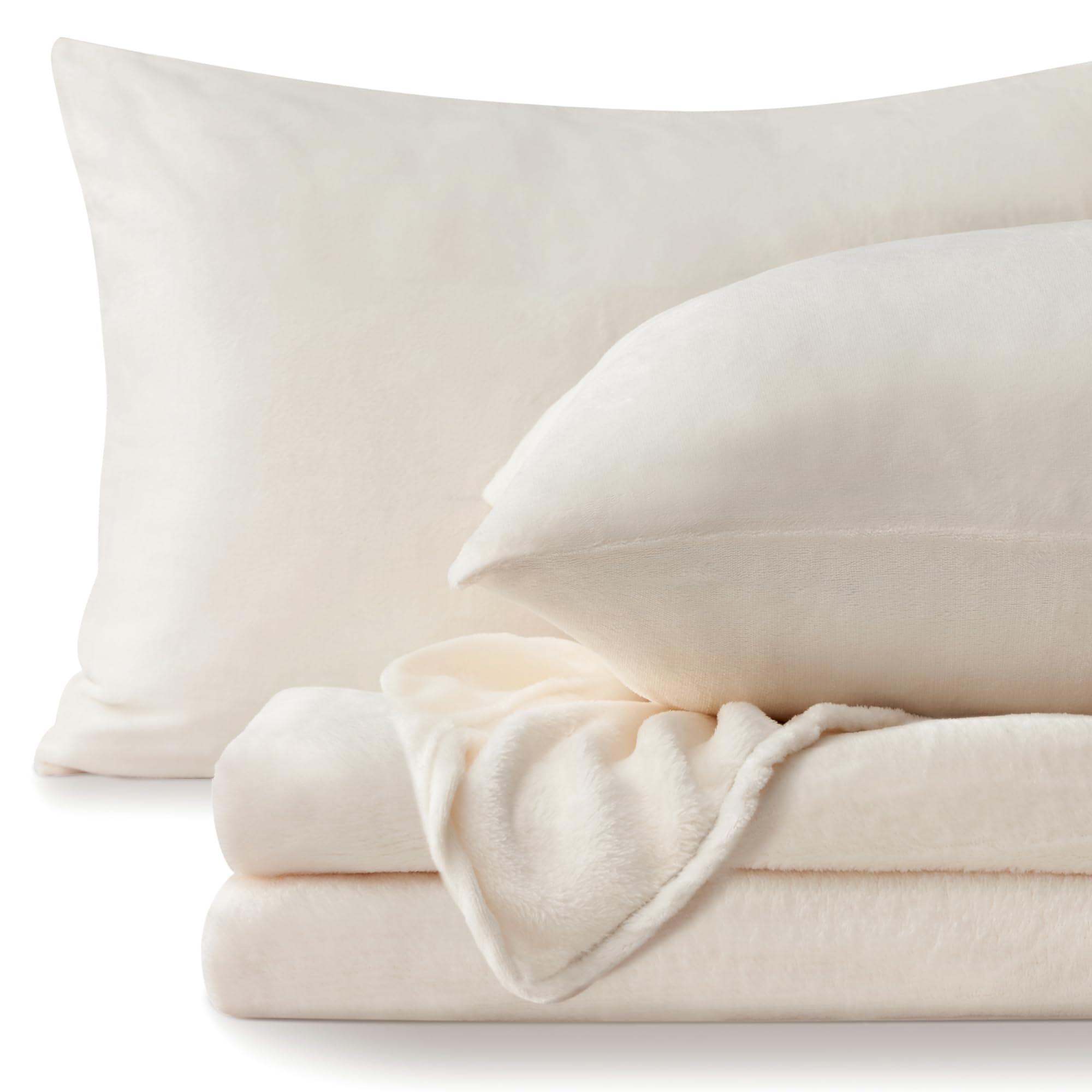 Bedelite Flannel Sheets Twin Size White - Super Soft Fleece Sheets Set Fluffy Extra Plush, 3 Piece(Include Fitted Sheet, Flat Sh