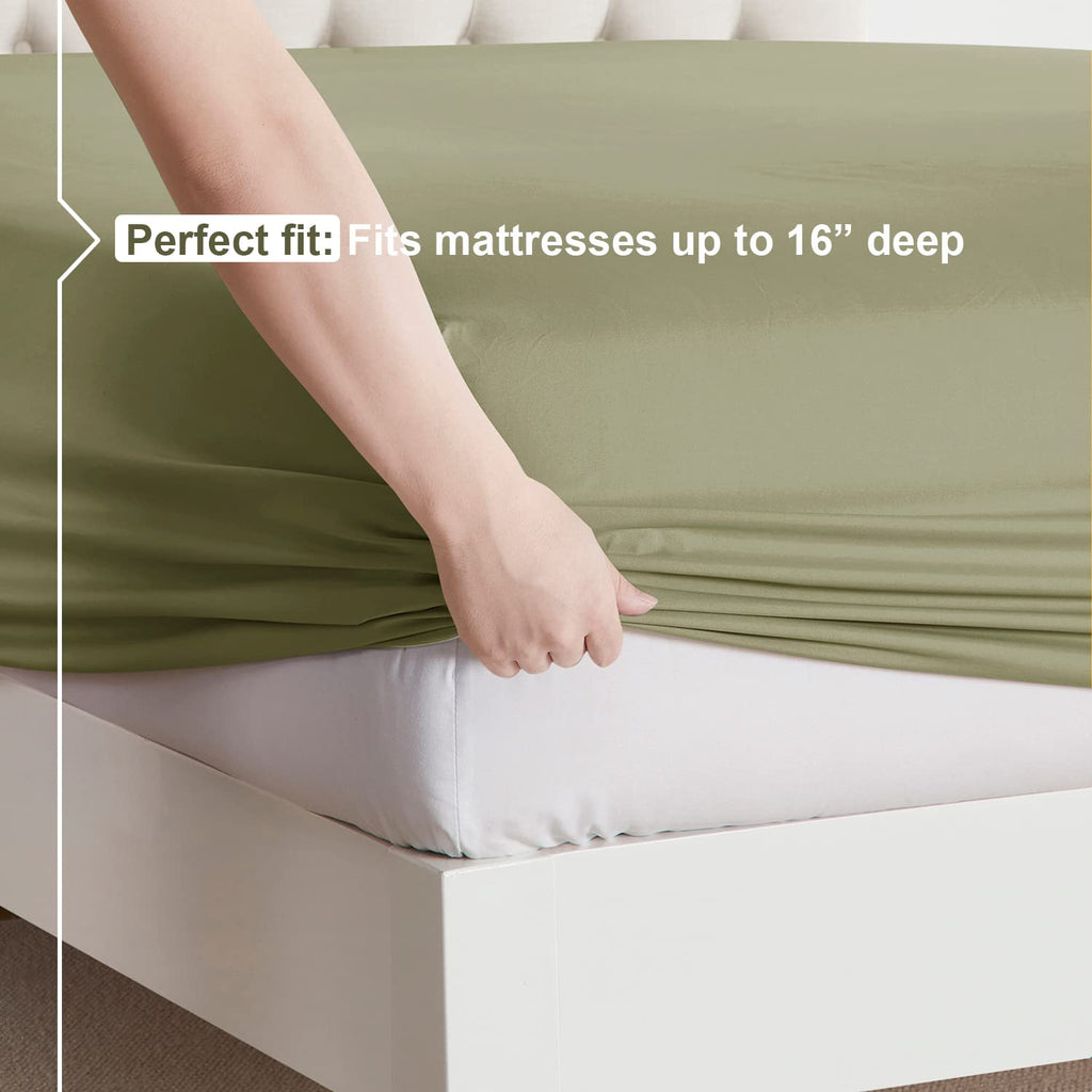 Nestl King Size Sheets Set - 4 Piece King Sheets, Bed Sheets For King Size Bed, Double Brushed King Bed Sheets, Hotel Luxury Sage Green Sheets Extra Soft Bedding Sheets & Pillowcases