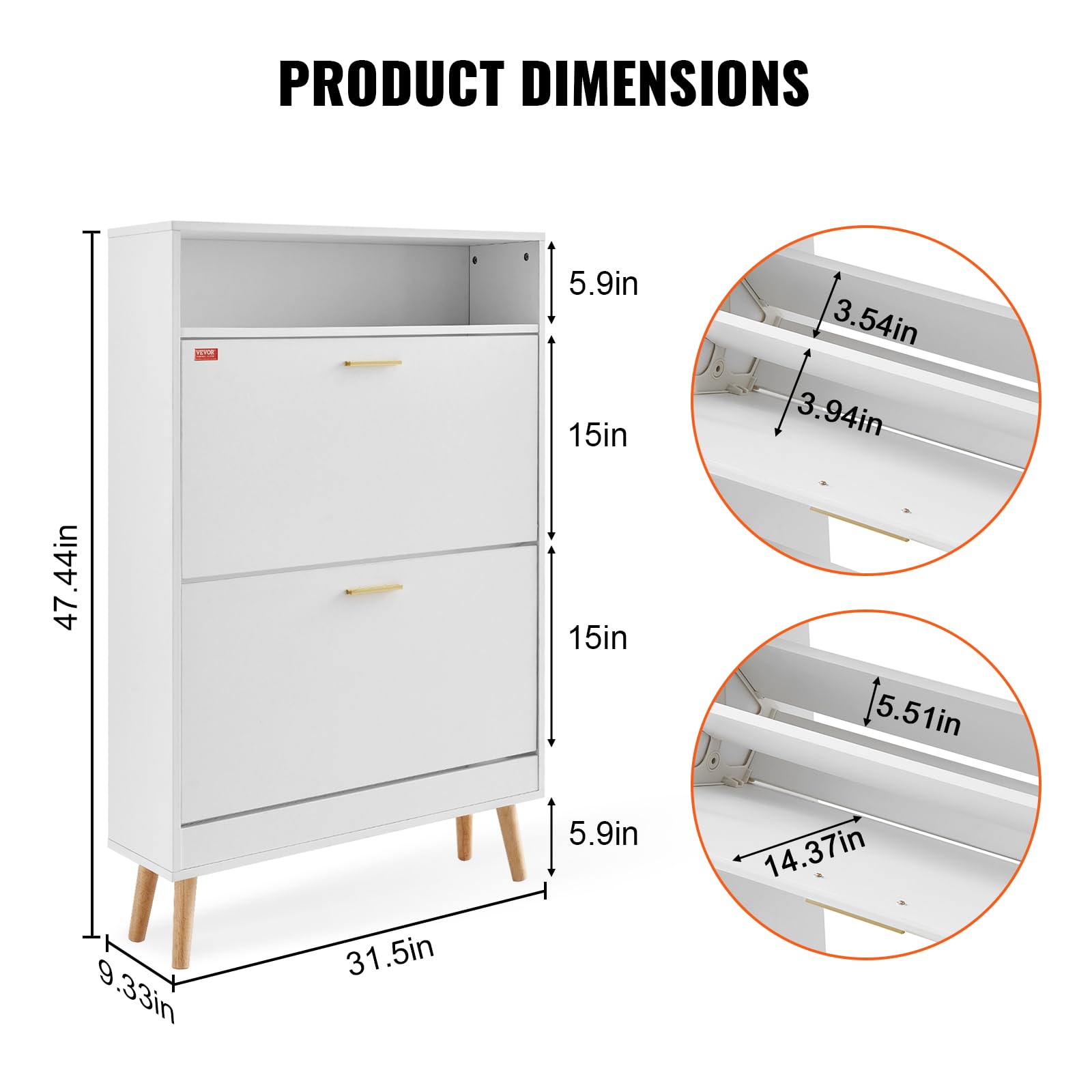 Vevor Shoe Storage Cabinet For Entryway, 31.5' D X 9.4' W X 47.3' H, White